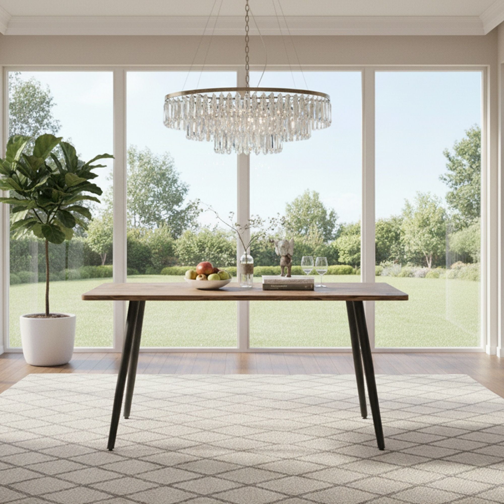Modern Minimalist 47" Wood Dining Table With Metal Legs For 4 - Wood