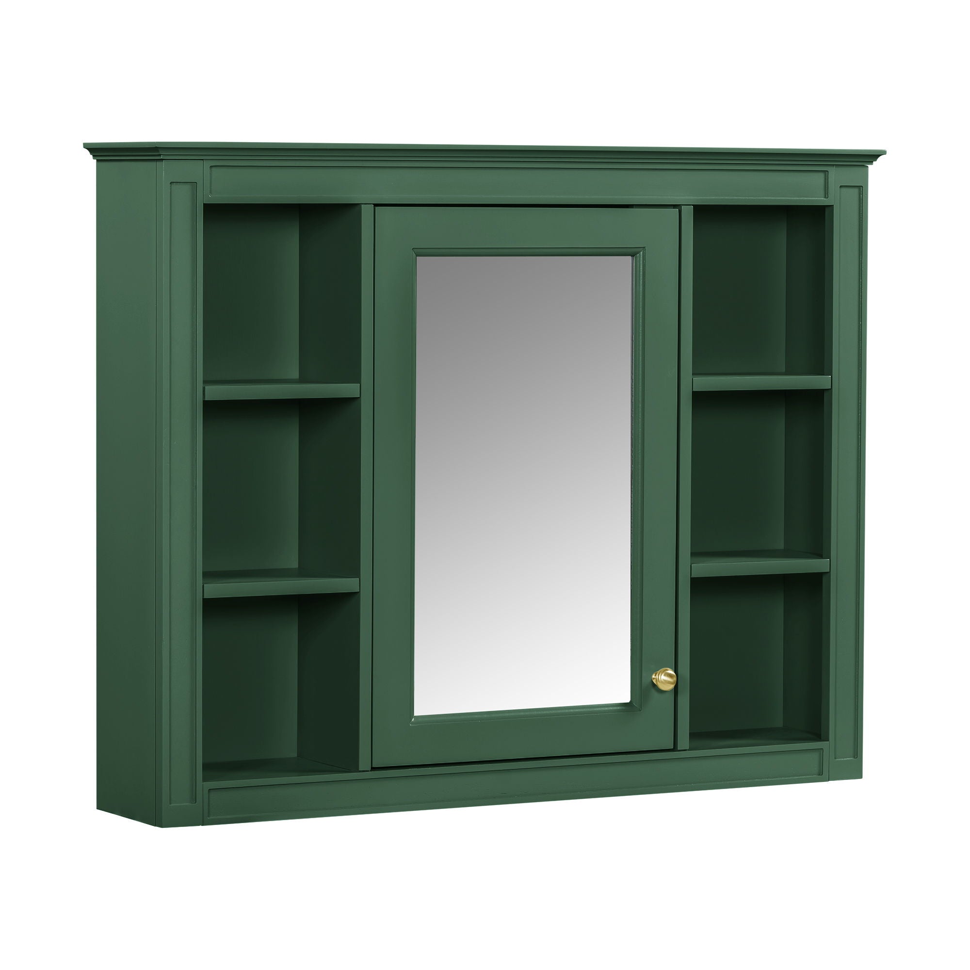 Wall Mounted Medicine Cabinet With Mirror, Storage Cabinet Featuring 6 Open Shelves And Adjustable Interior