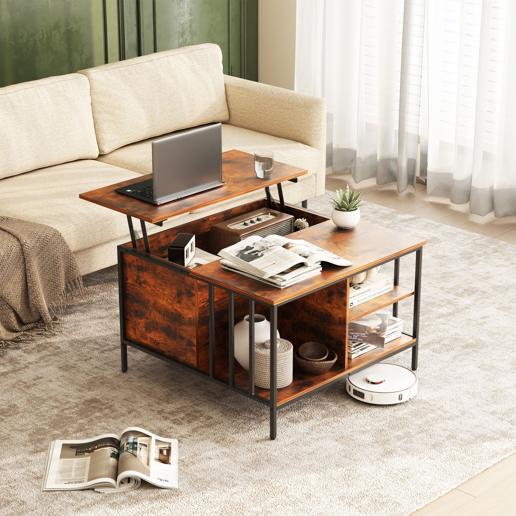 Lift Top Coffee Table With Storage Adjustable Height - Black