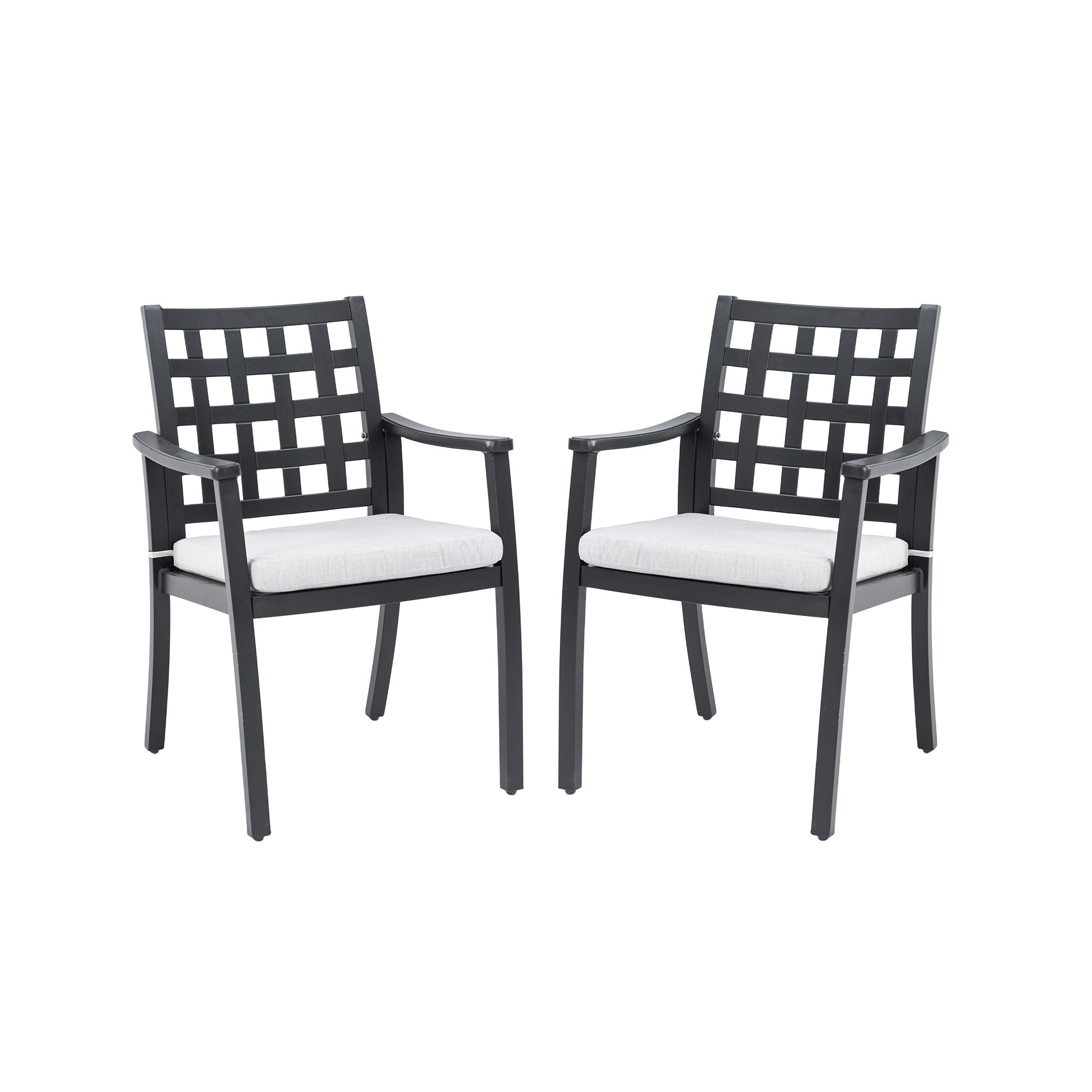 Modern Classic Cast Outdoor Patio Dining Chairs, Ergonomic Lattice Backrest Design, Sunbrella Cushion, Weather Resistant And Durable (Set of 2) - Ember Black