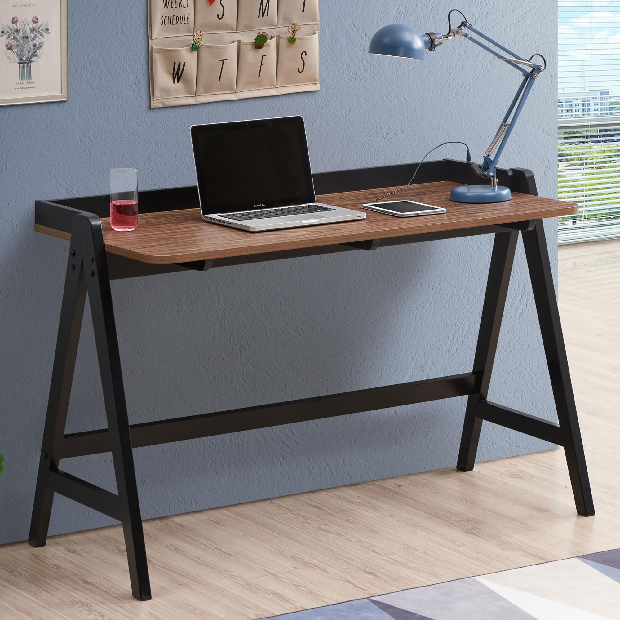 Industrial Writing Desk With Dual USB Ports - Brown