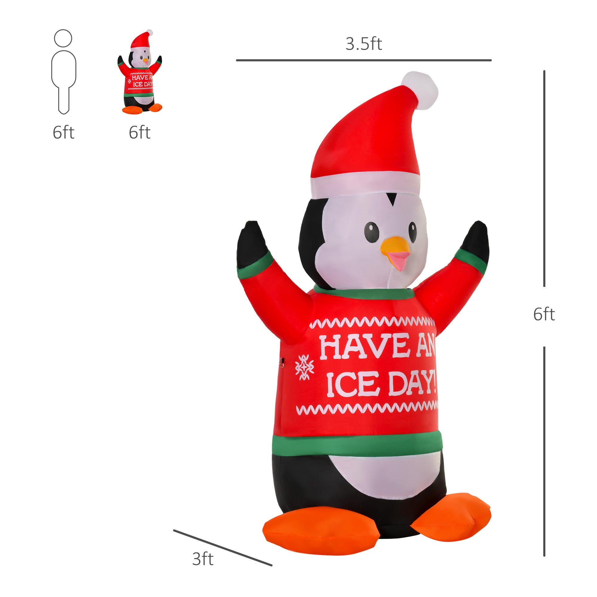HOMCOM 6ft Christmas Inflatables Outdoor Decorations Penguin Wearing Christmas Sweater, Blow-Up Yard Christmas Decor with LED Lights Display