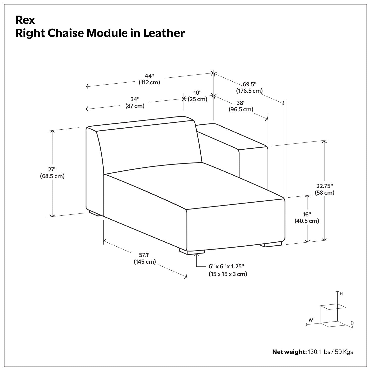 Rex - Right Chaise Sofa Module - Brown