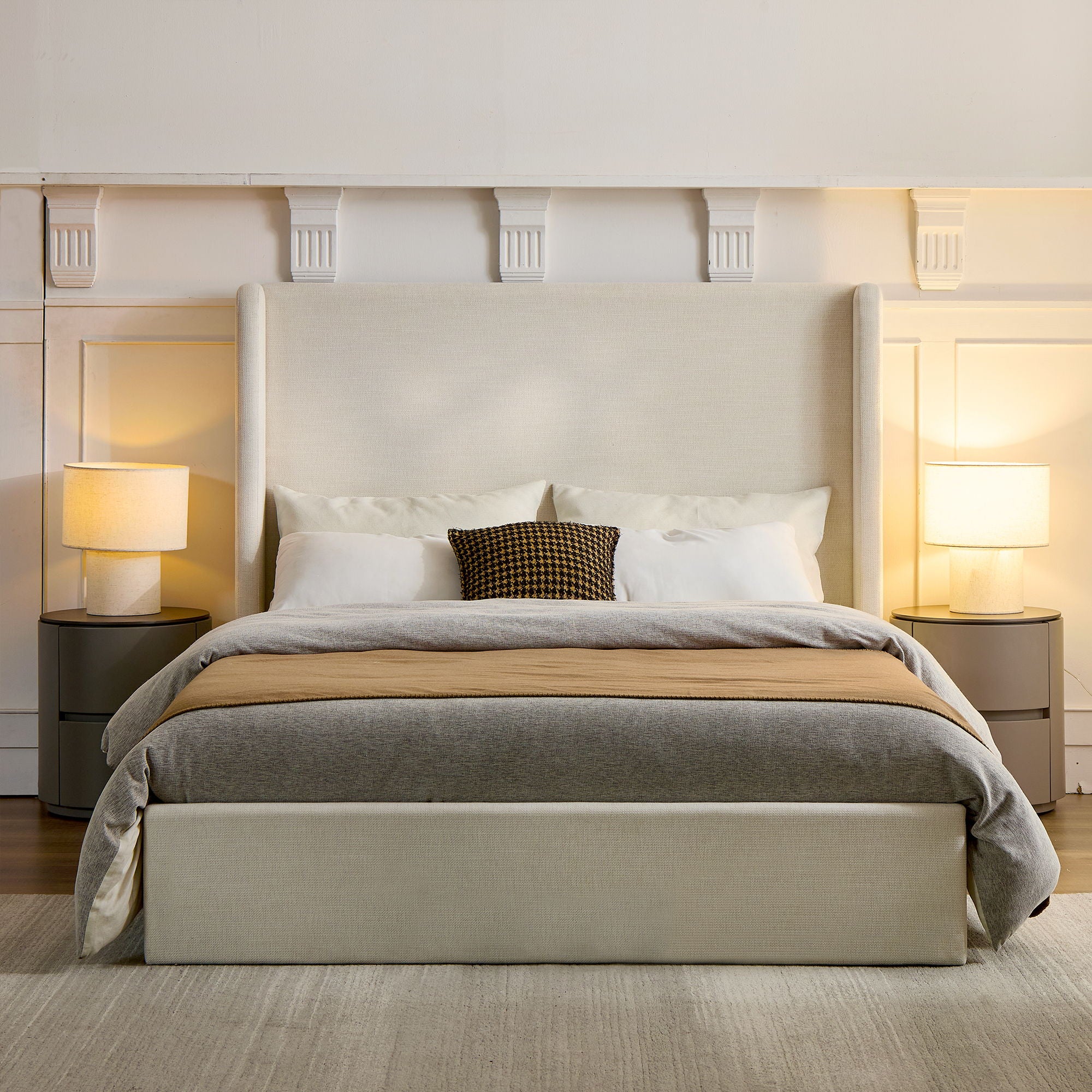 Carmen - California King Size Upholstered Wingback Bed - Ivory