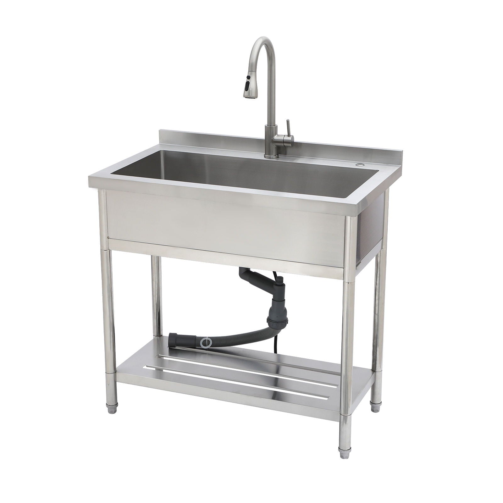 Stainless Steel Freestanding Utility Sink With Pull Out Faucet, Large Single Bowl - Brushed Nickel