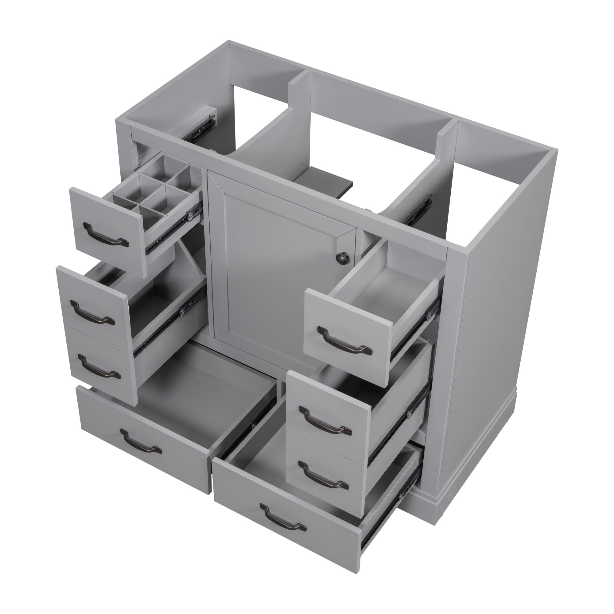 36" Bathroom Vanity Without Sink, Cabinet Base Only, 6 Drawers, Multi Functional Drawer Divider, Adjustable Shelf - Gray