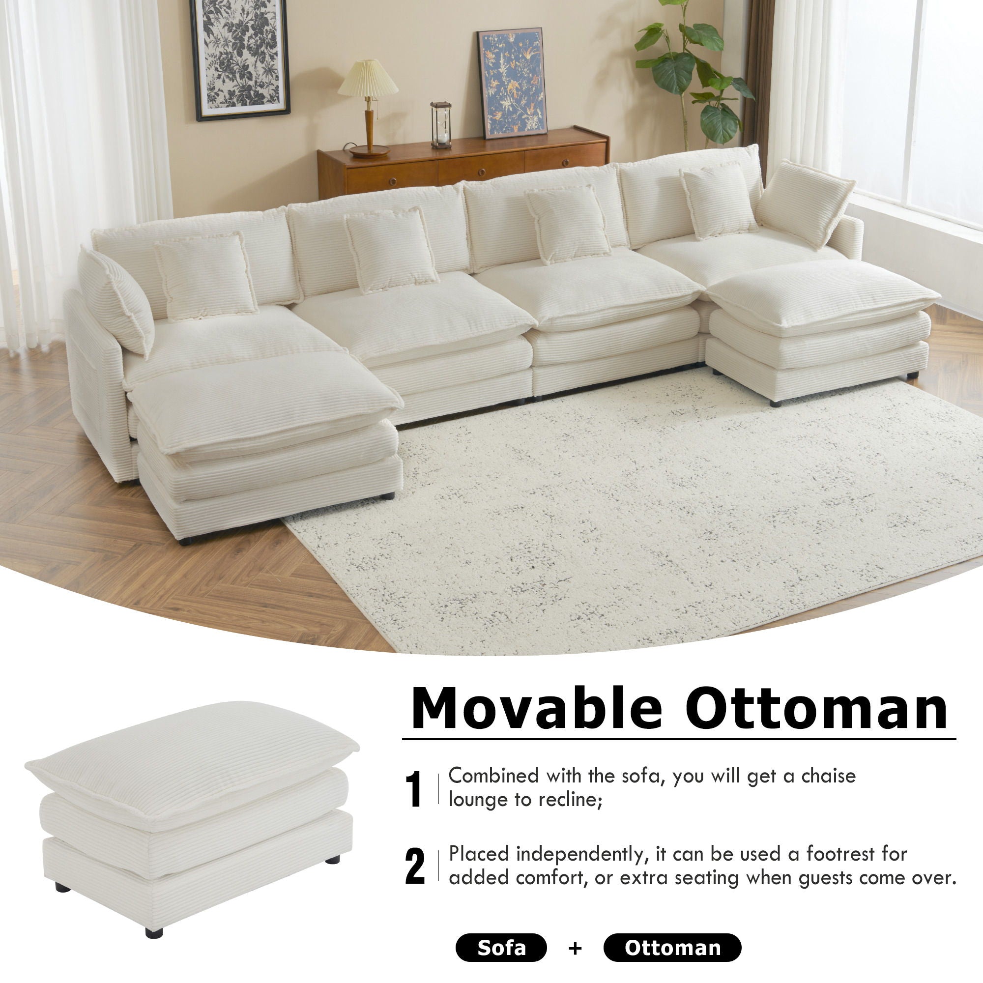 Modern Modular Sectional Sofa With Side Storage Pockets For Living Room