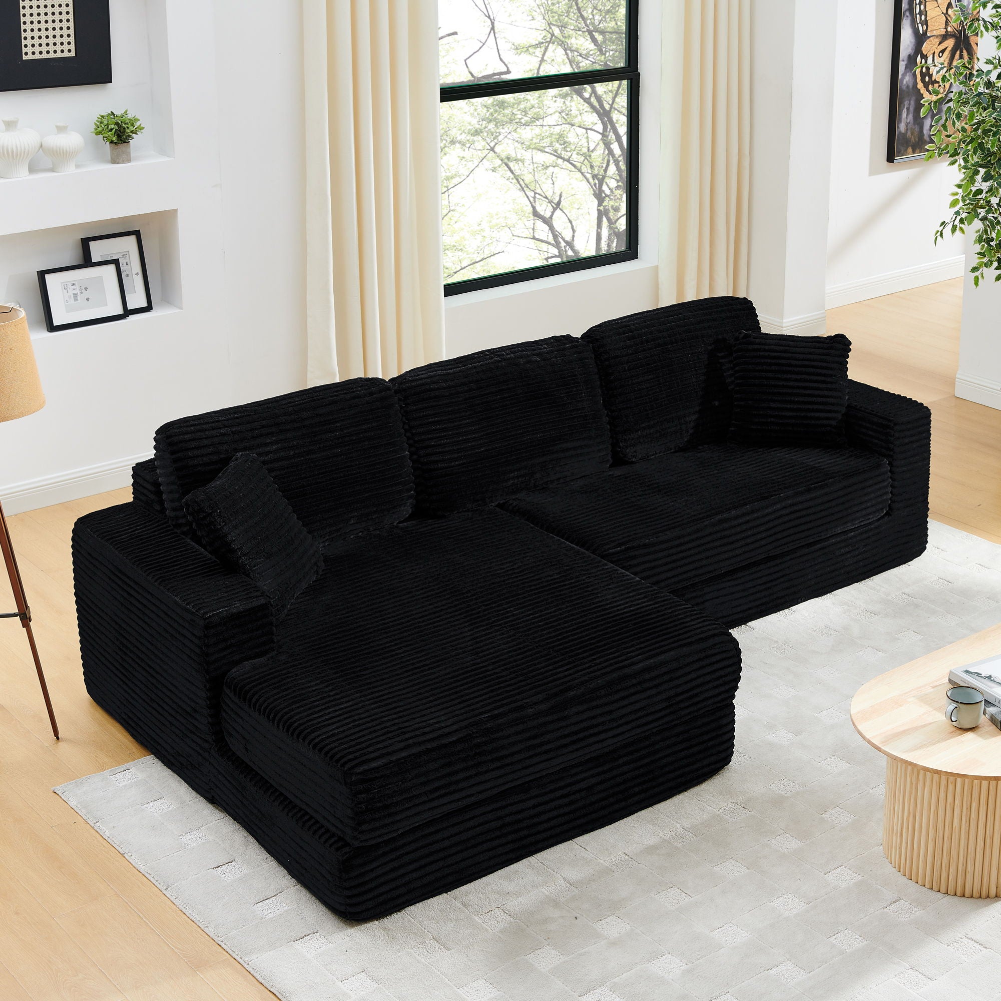 Modern Minimalist L Shape Modular Sectional Sofa, Corduroy Couch