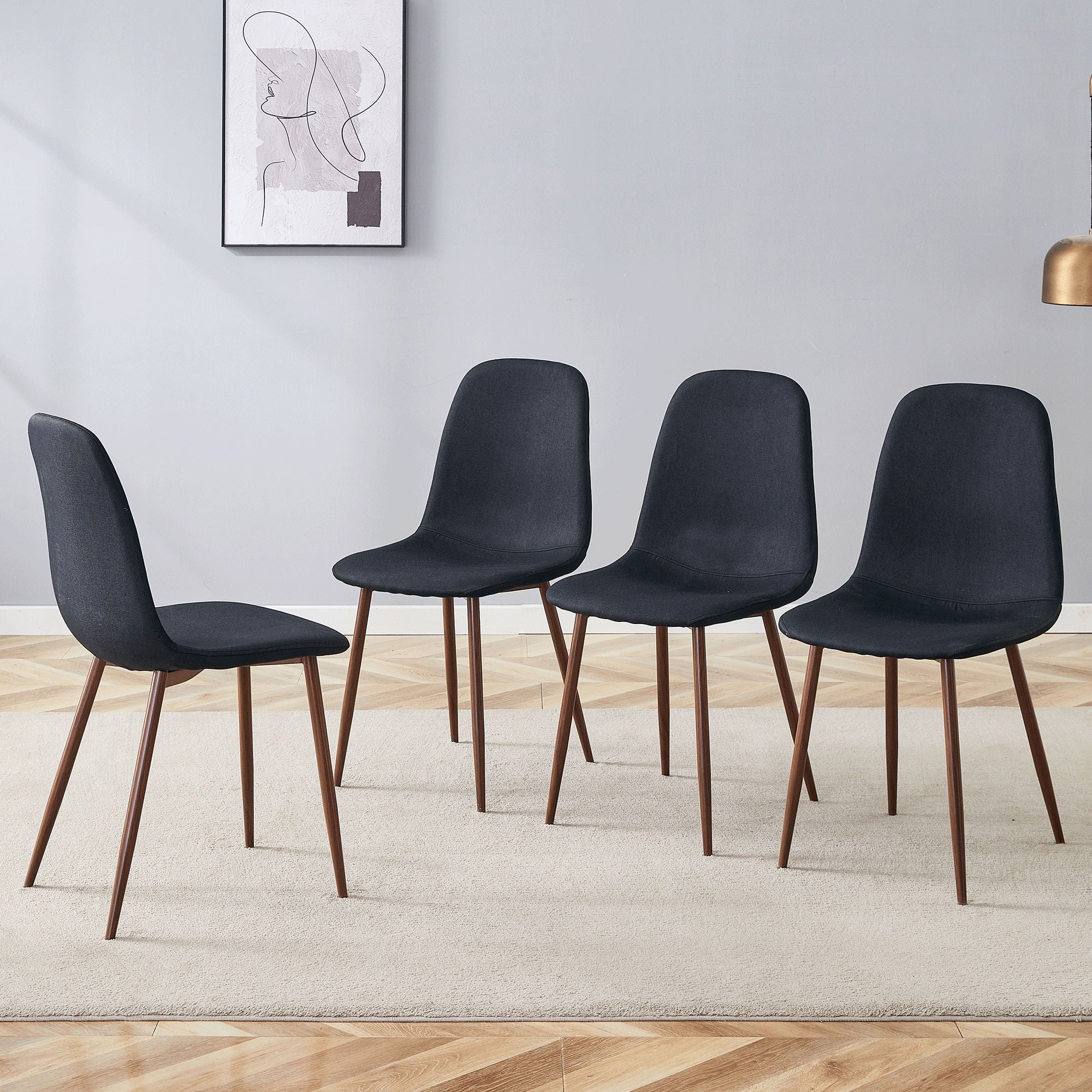 Luxury Simple Chair (Set of 4) Linen Cotton High Resilience Dining Chair With Metal Color Leg - Black / Walnut