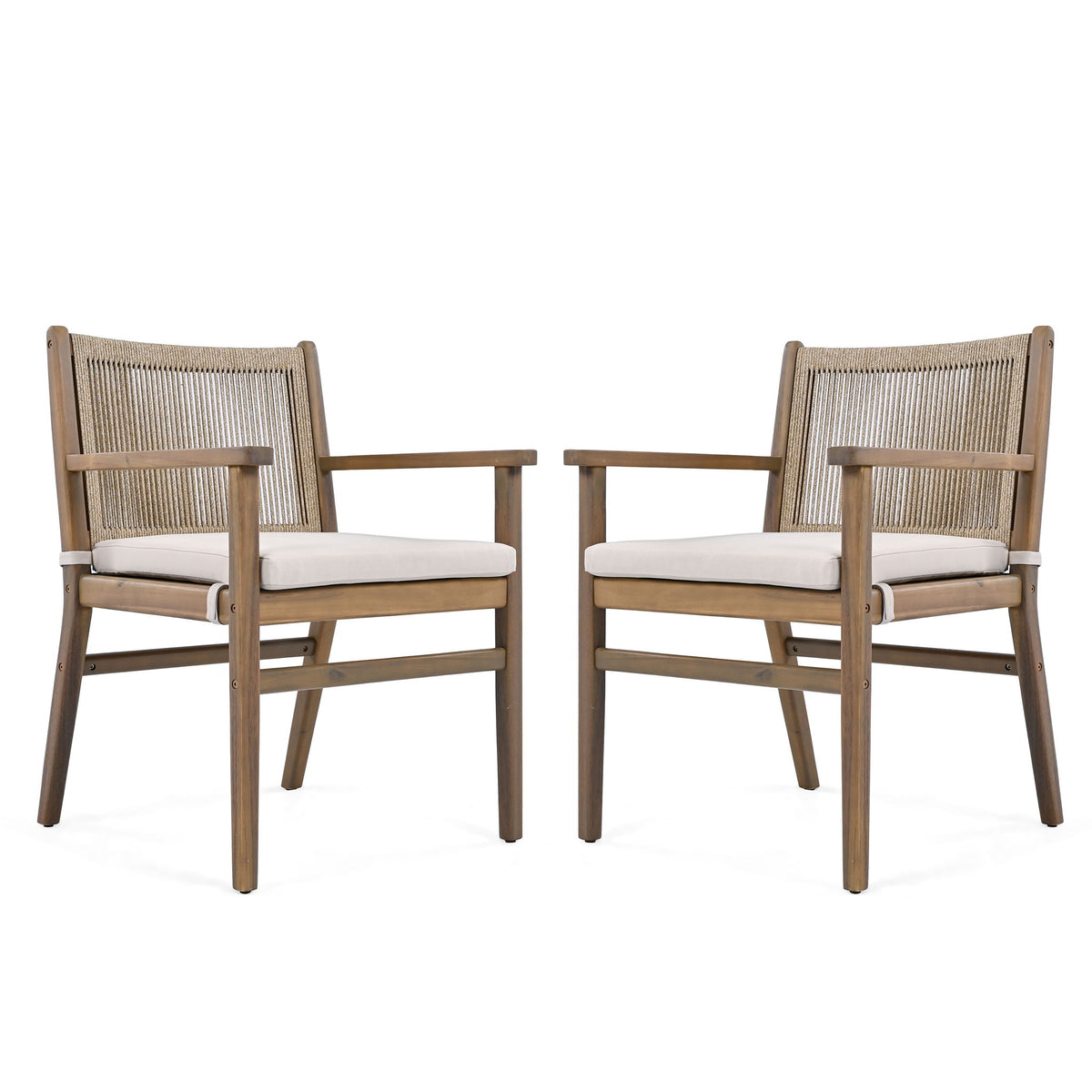 Outdoor Acacia Wood Patio Dining Armchair (Set of 2)