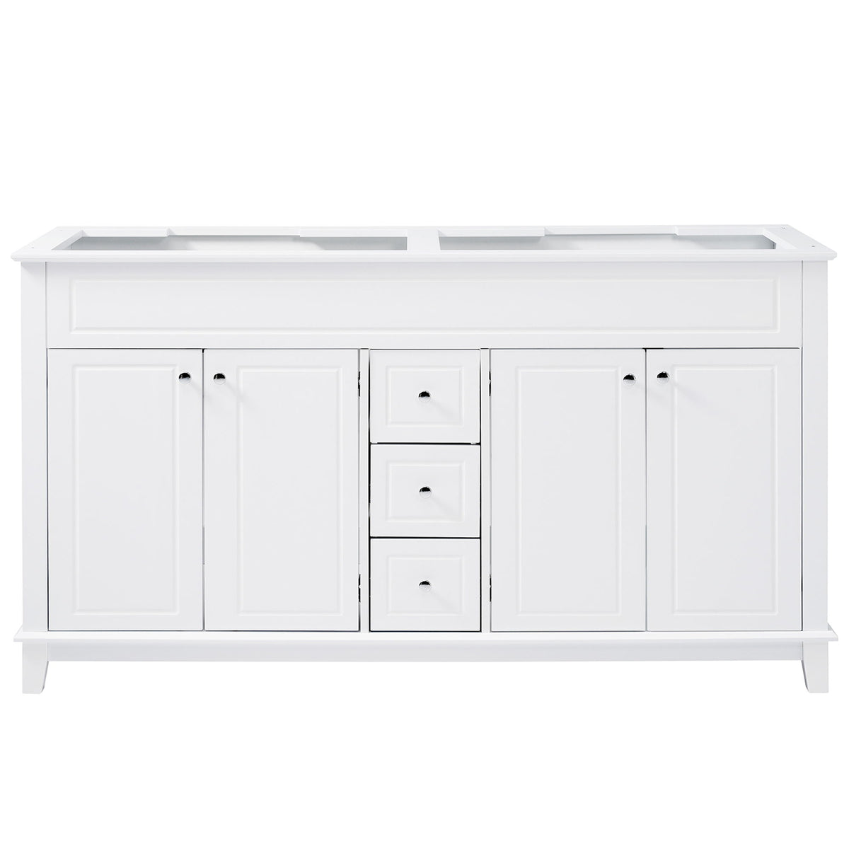 Bathroom Vanity Cabinet Only, 3 Drawers & 4 Doors With Double Layer Shelves - White