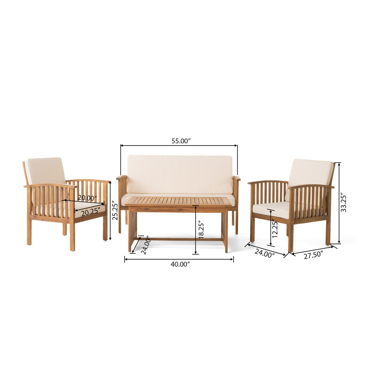 4 Piece Set Outdoor Chat Set With Water Resistant Cushions