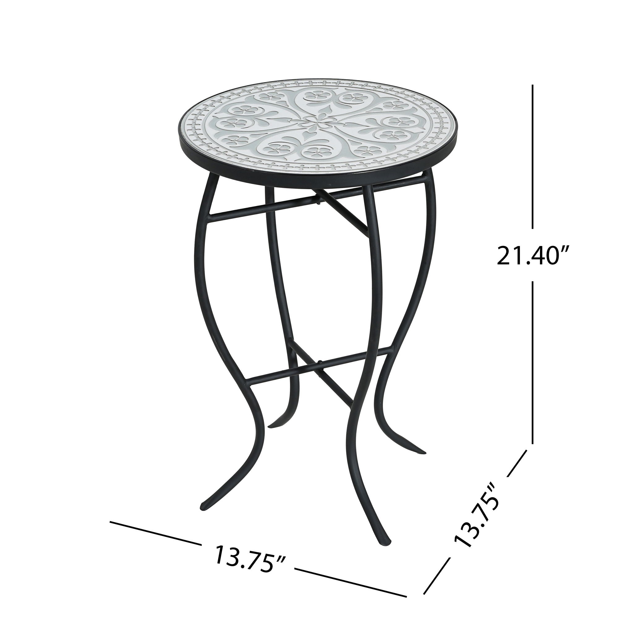 Outdoor Round Side Table With Mosaic Style Top And Curved Iron Legs
