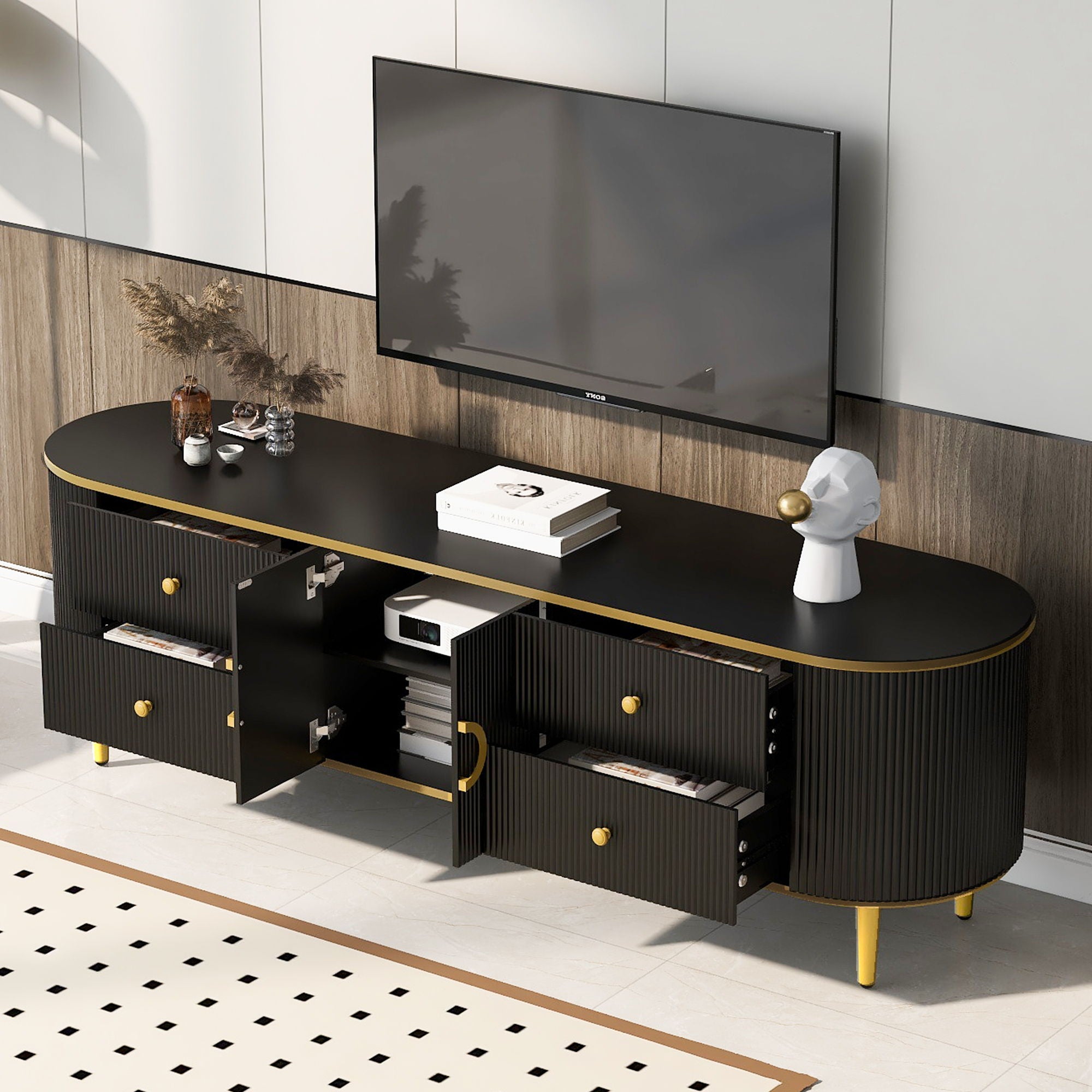Modern TV Stand With 4 Drawers And 1 Cabinet