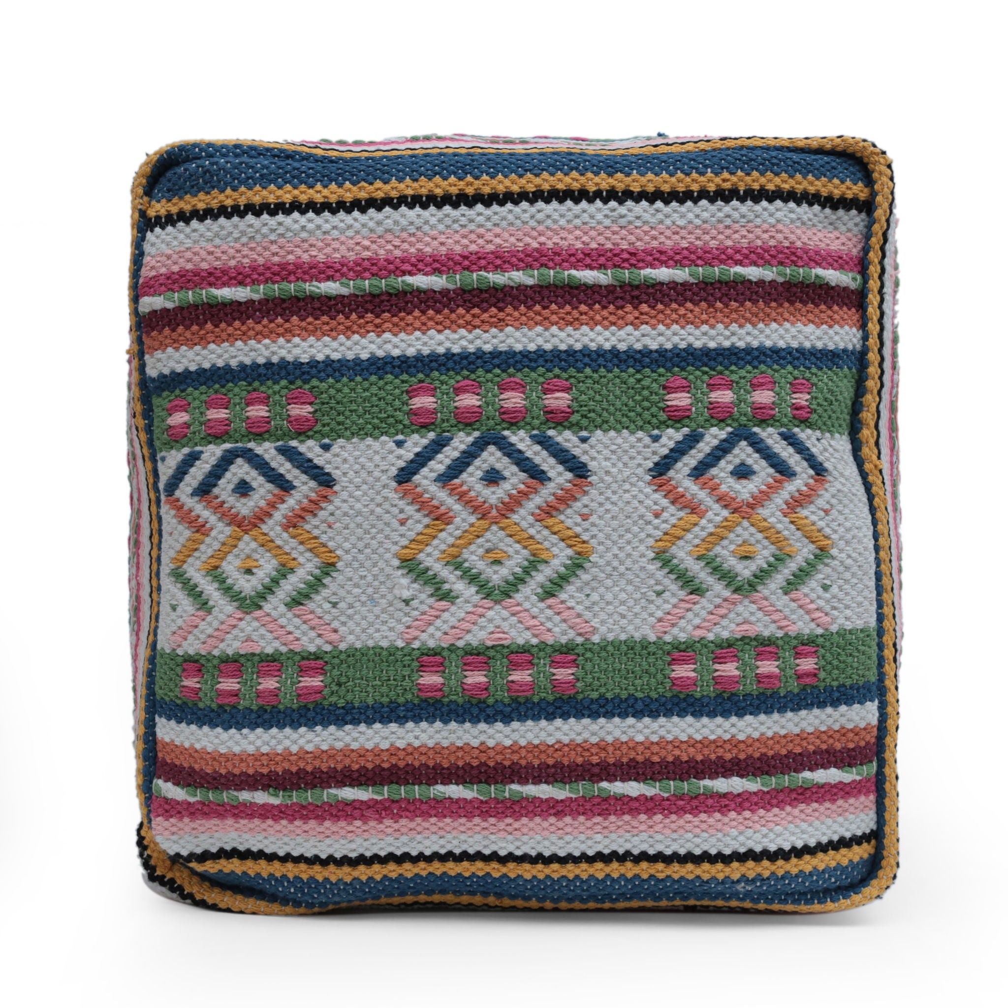 Inca - Handcrafted Peruvian Print Square Pouf Ottoman - Multicolor
