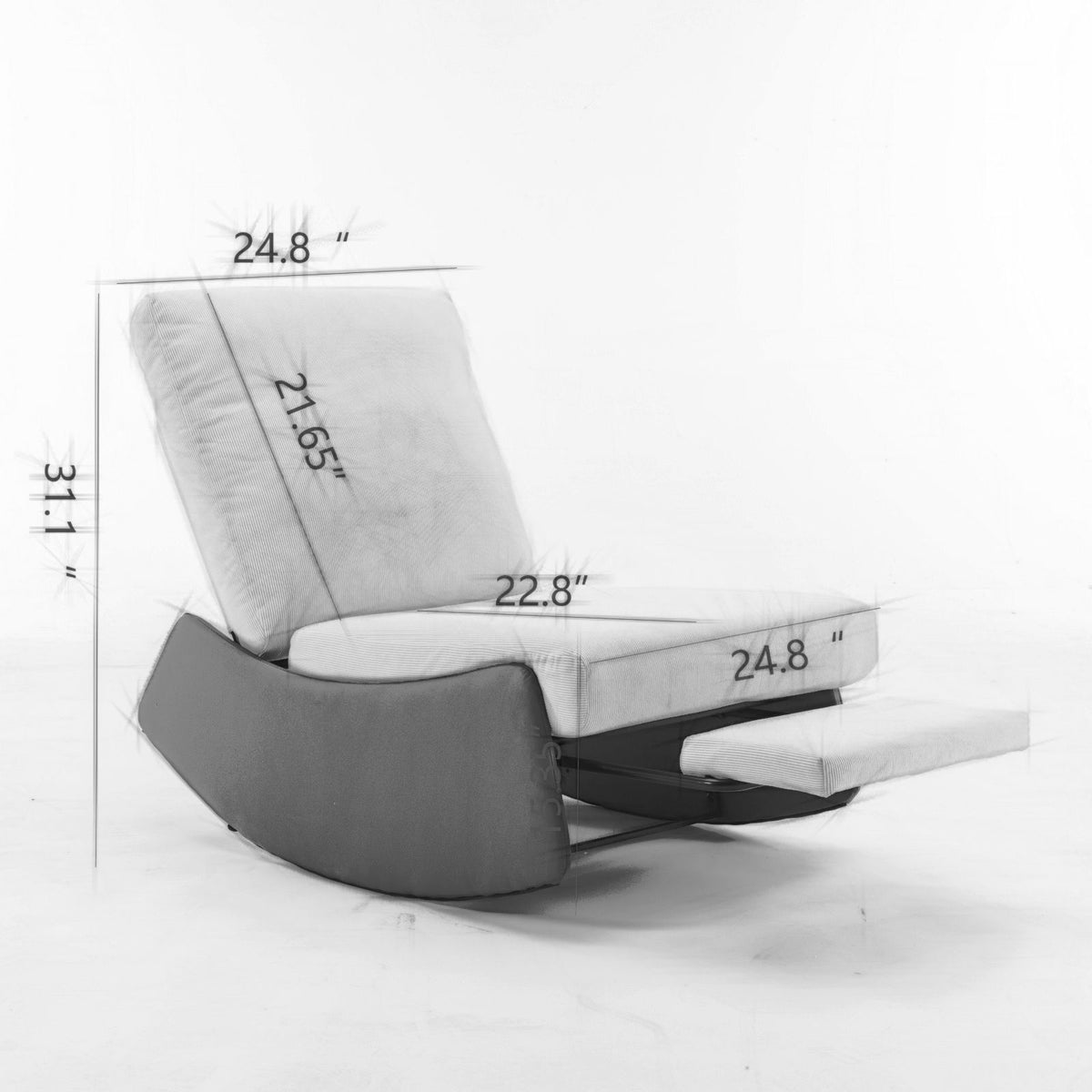 Modern Rocking Chair Recliner, Comfy Rocker Nursery Chair With Footrest, Accent Reading Chair, Upholstered Lounge Chair For Relaxing, Resting, Soft Padded Rocker For Indoor Living Room Bedroom - Gray / Beige