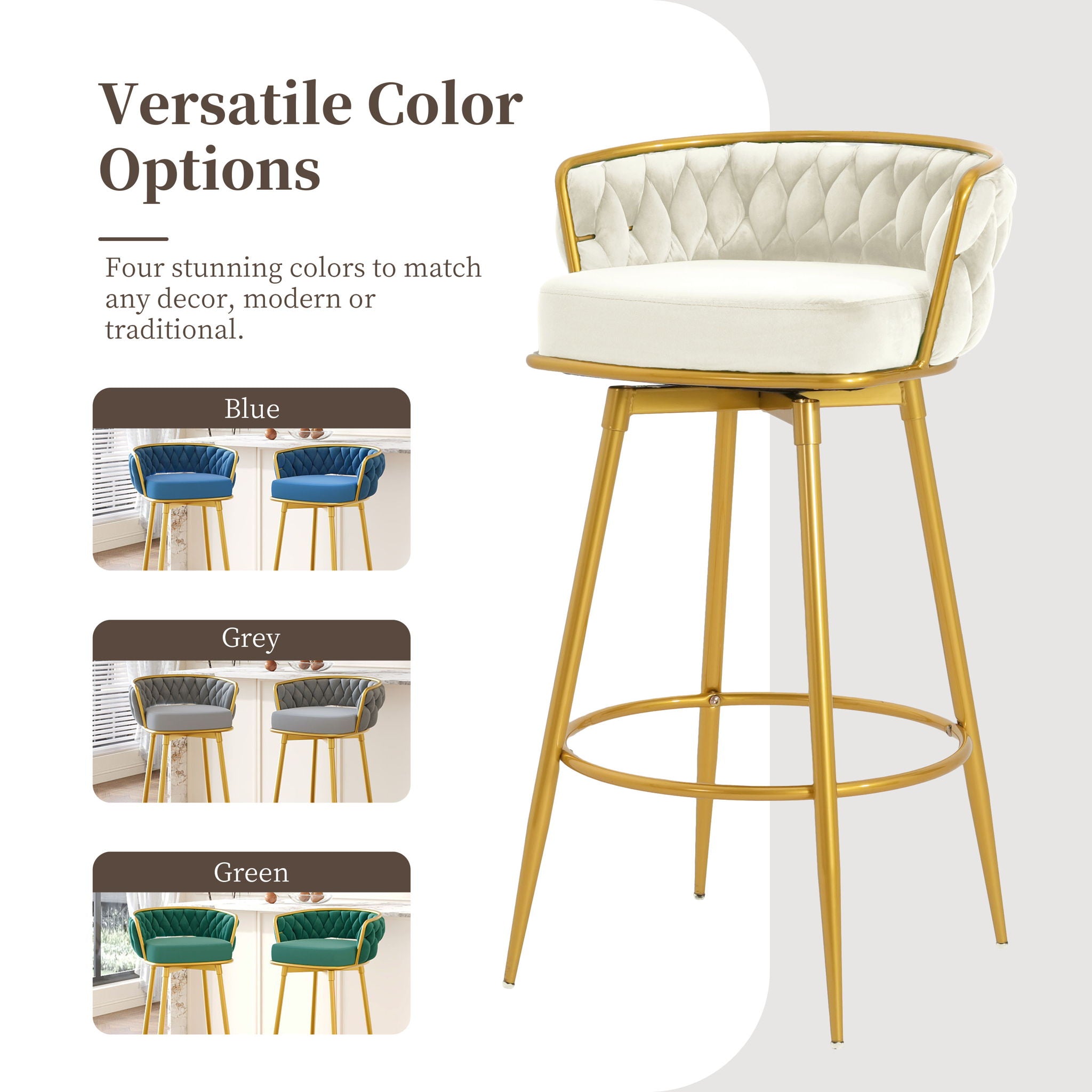 Modern Low Back Upholstered Counter Height Bar Stools (Set of 2)