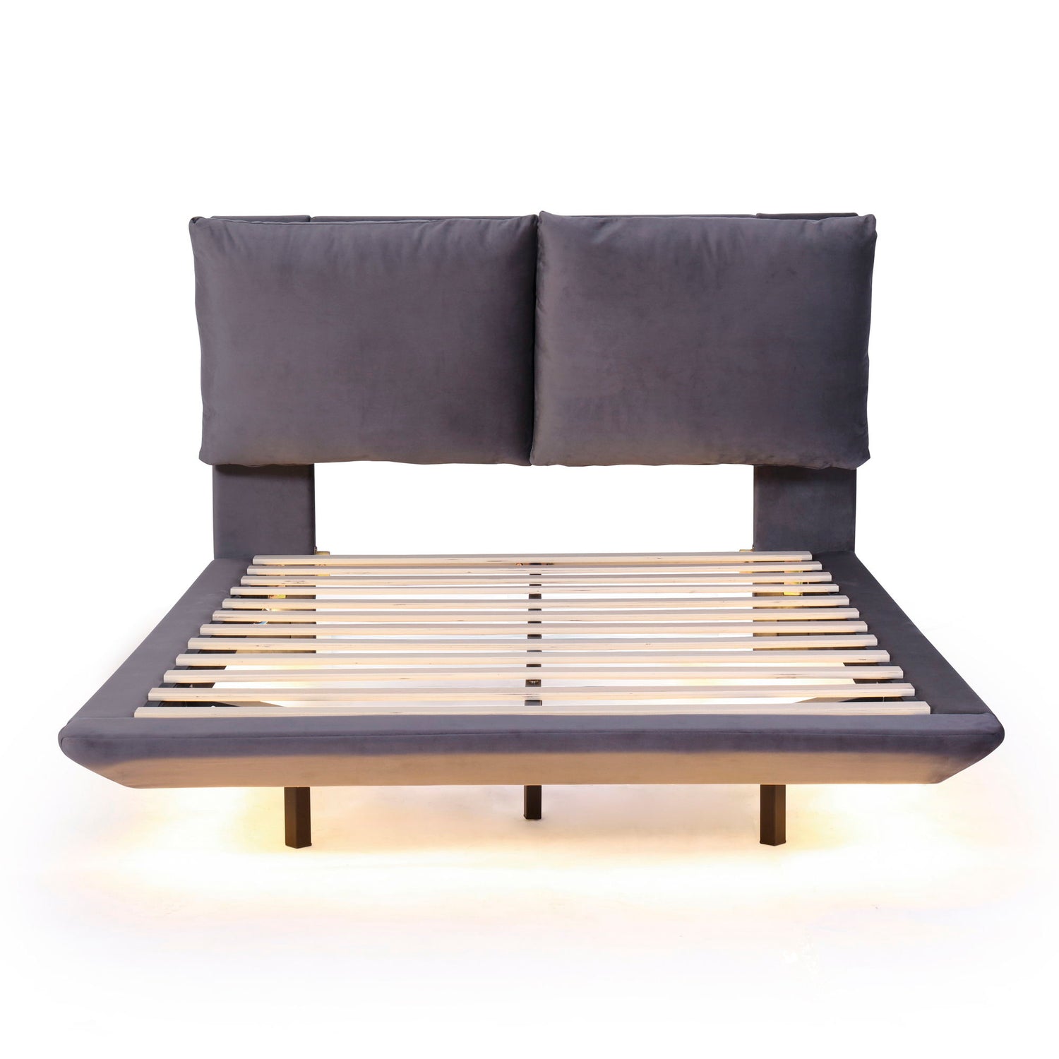 Upholstered Platform Bed With Sensor Light And 2 Large Backrests, With 2 Sets Of USB Port And Socket On Each Rear Bed Leg