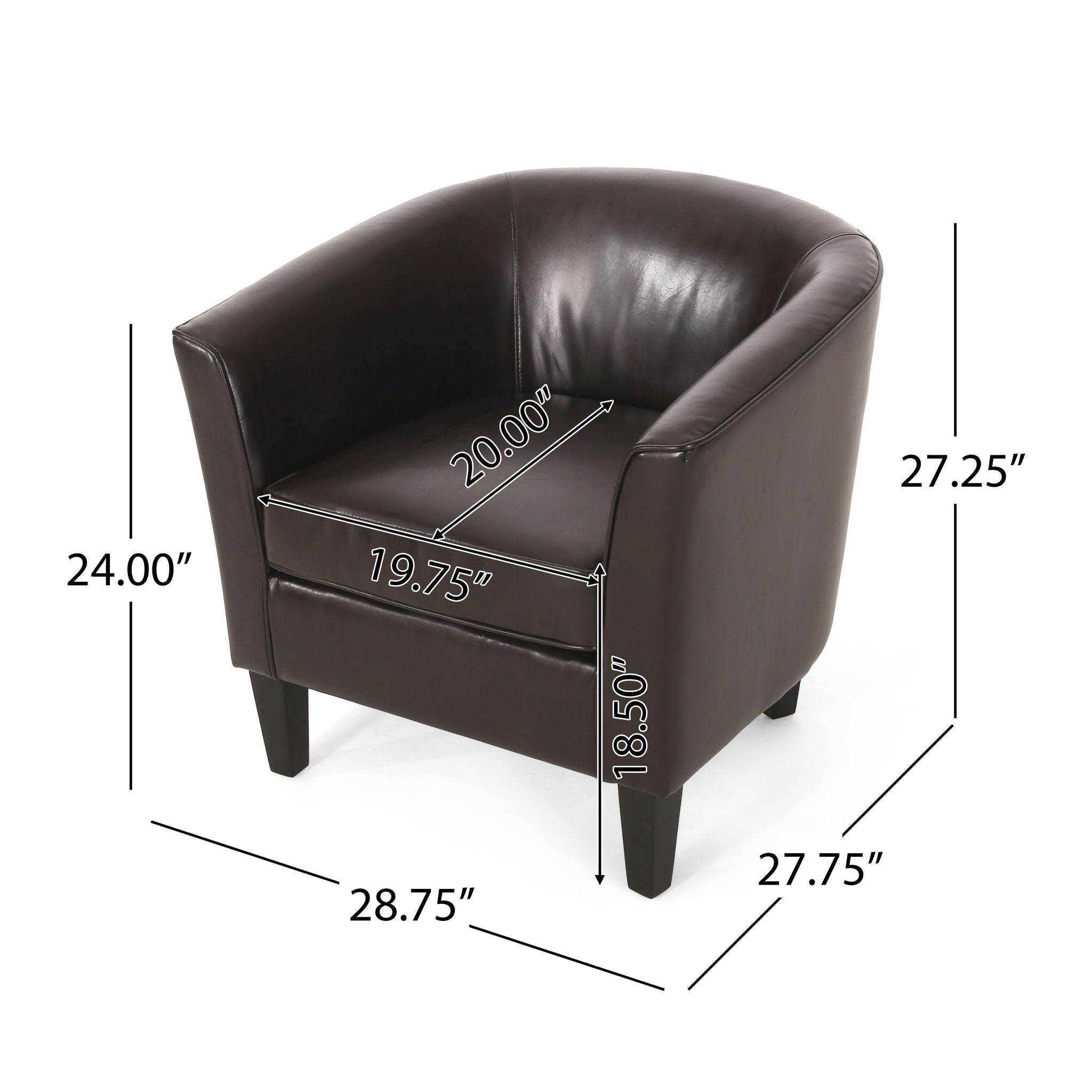 Upholstered Leather Club Chair With Flared Armrests - Brown