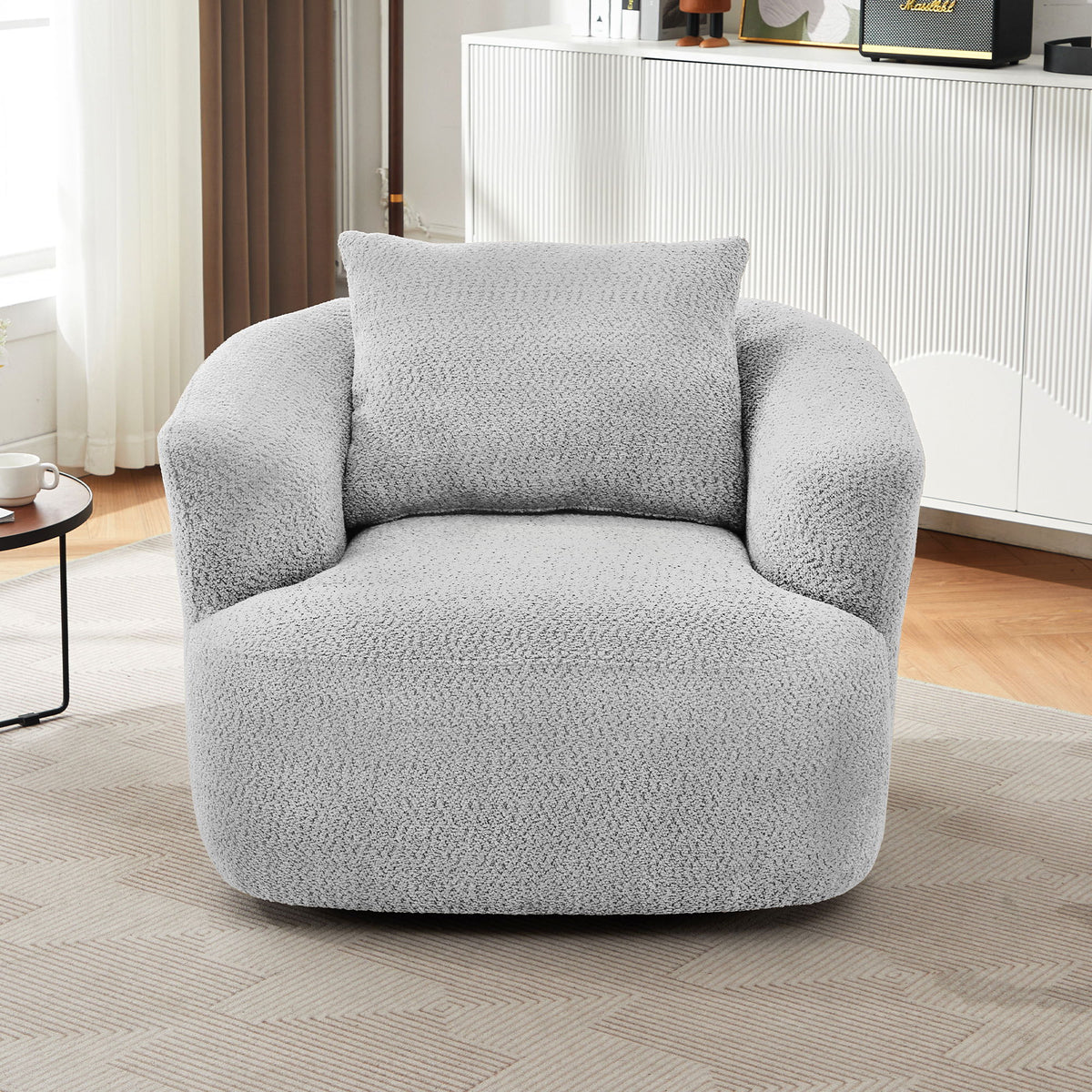 360° Swivel Barrel Sofa Chair With Throw Pillow, Upholstered Accent Chair