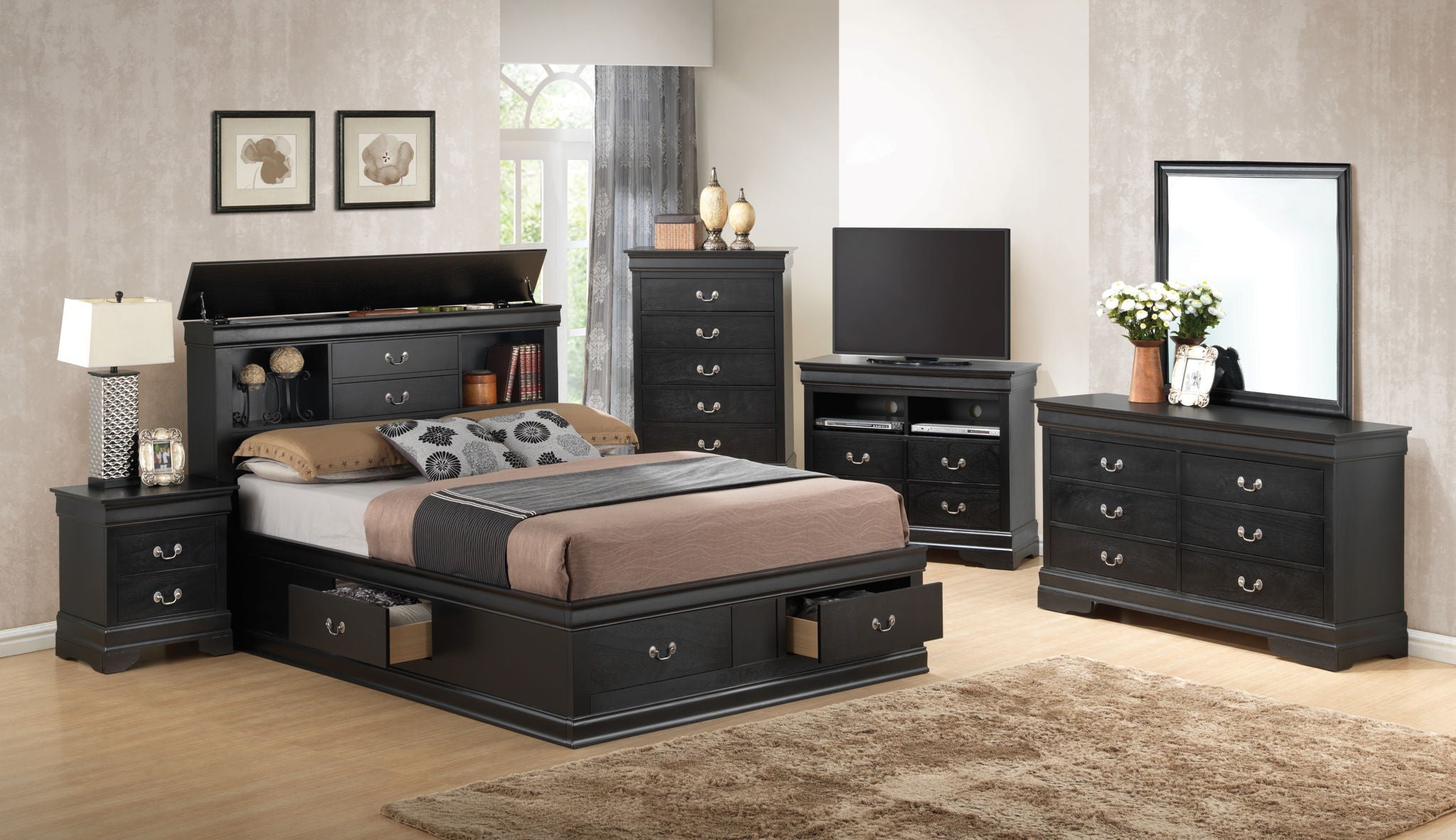 Louis Phillipe - Full Storage Bed - Black