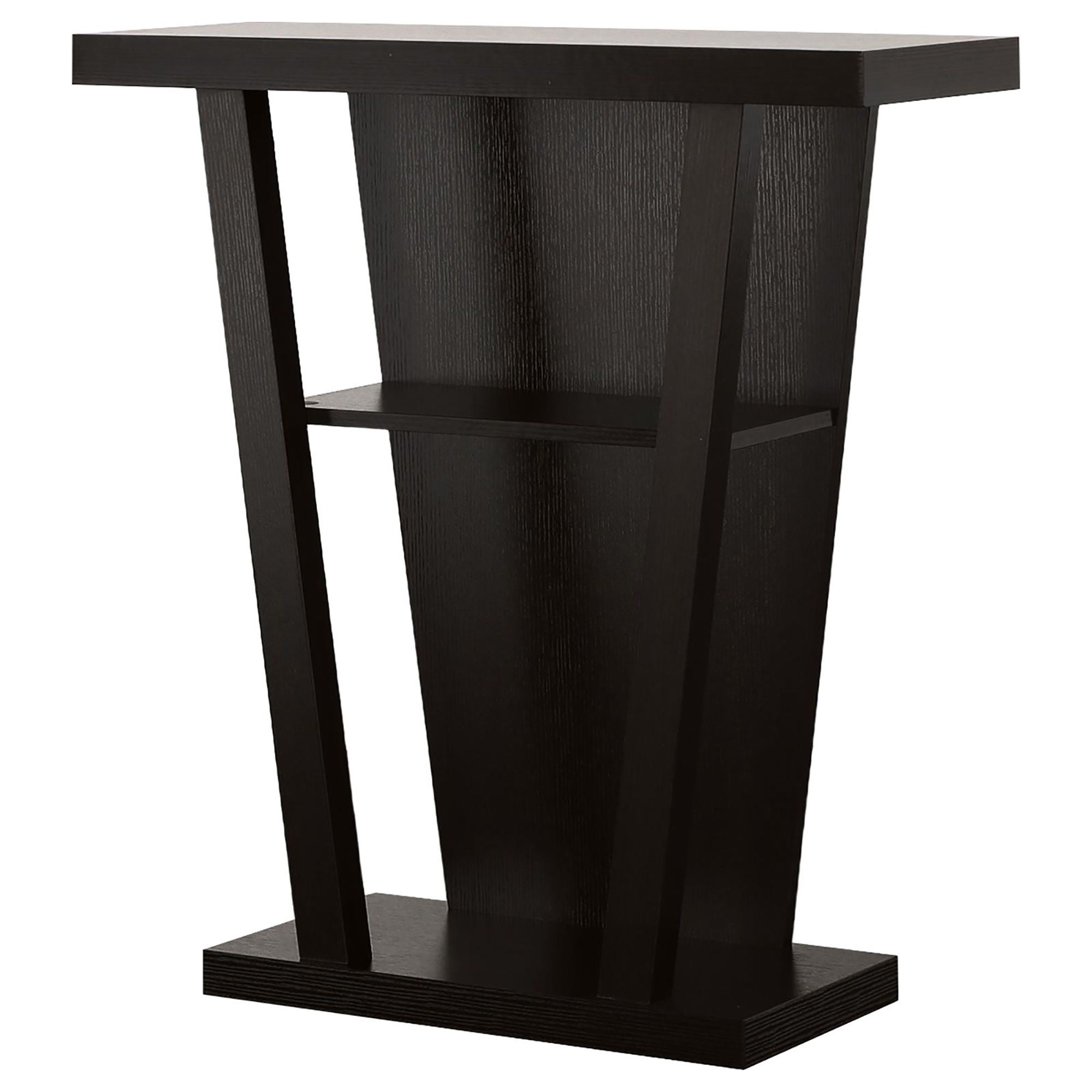 2 Shelf Console Table With V Shape Design - Brown