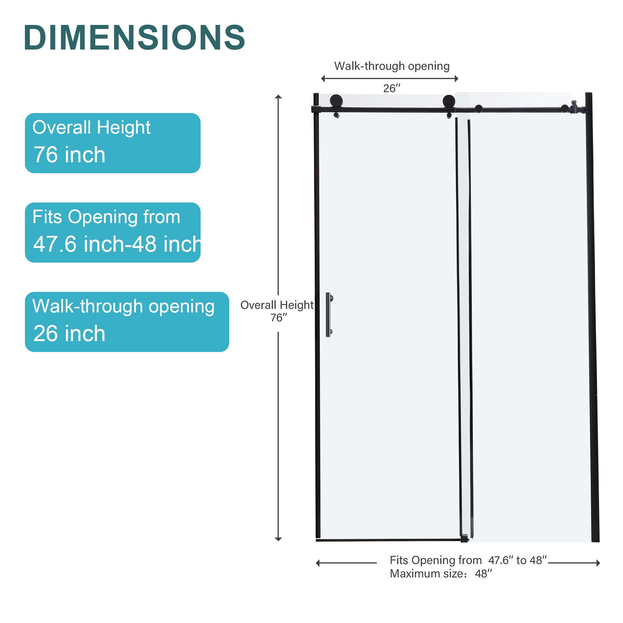 Single Sliding Bypass Shower Door Enclosure With Tempered Glass