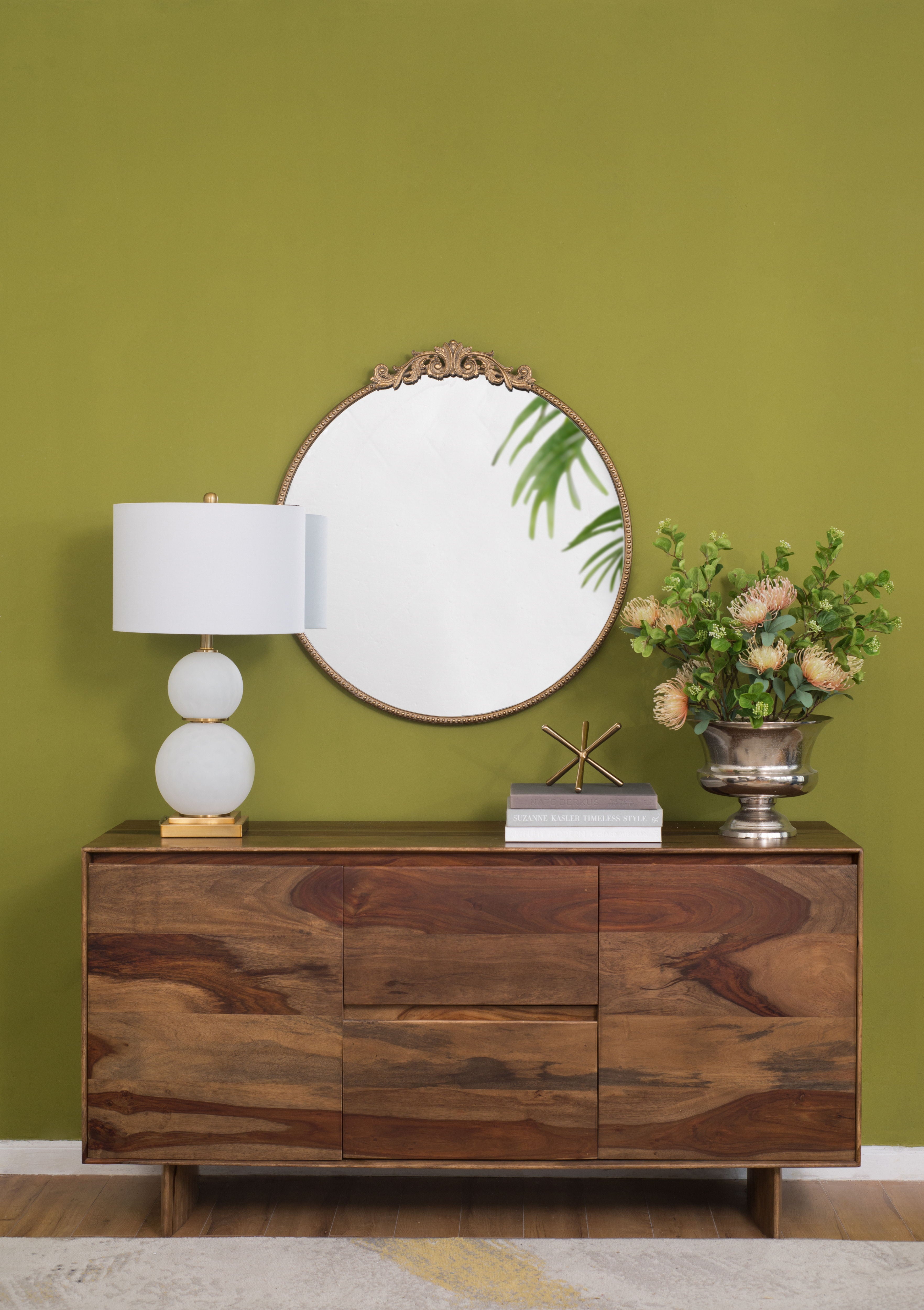 Classic Design Mirror With Baroque Inspired Frame For Bathroom, Entryway Console Lean Against Wall