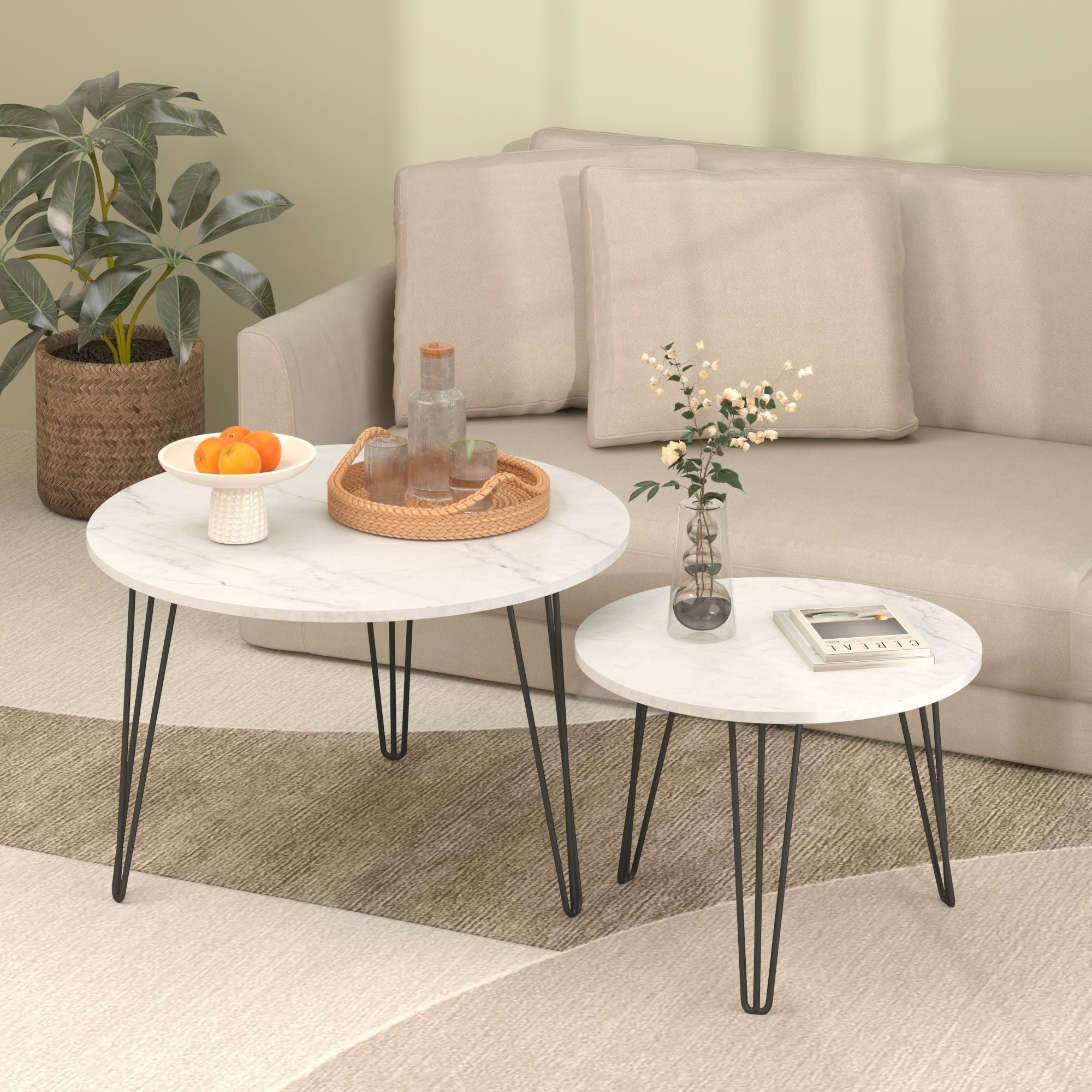 Round Nesting Coffee Table For Living Room (Set of 2)