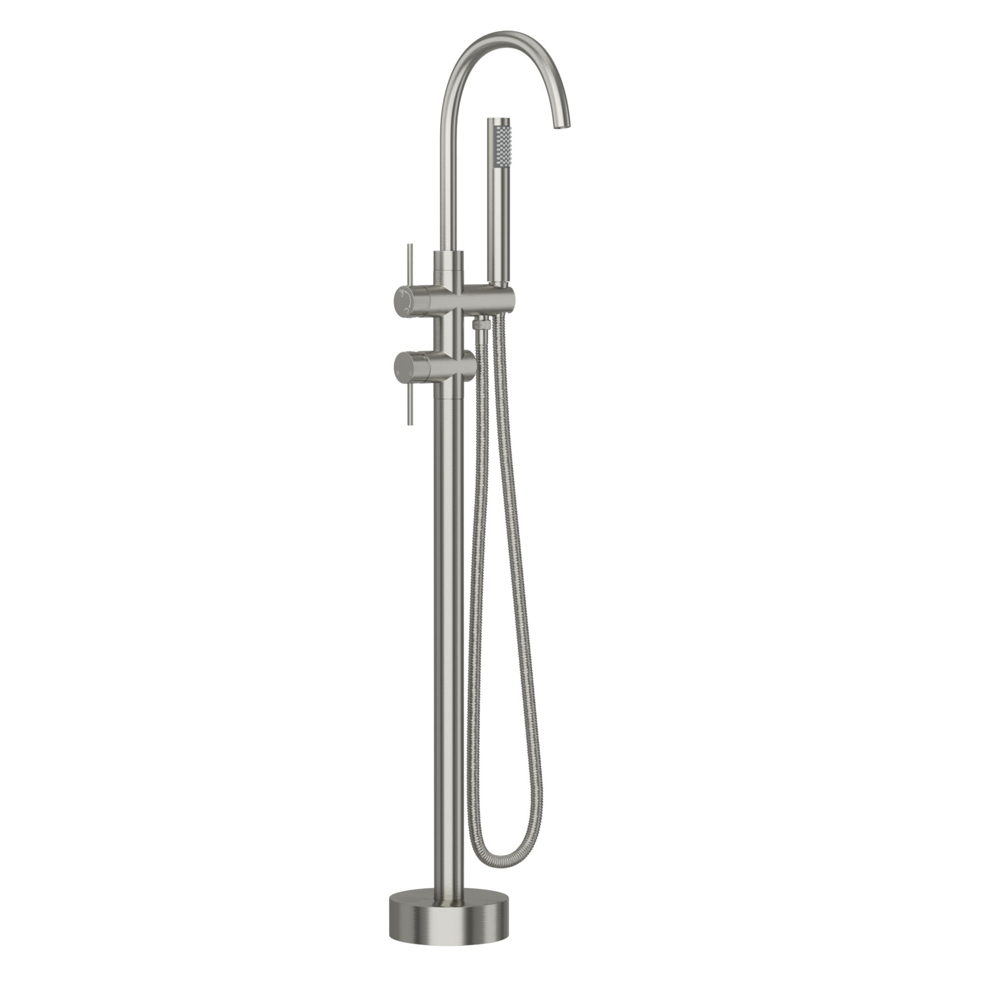 Freestanding Bathtub Faucet Floor Mount Tub Filler With Swivel Gooseneck Spout And Cylinder Handheld