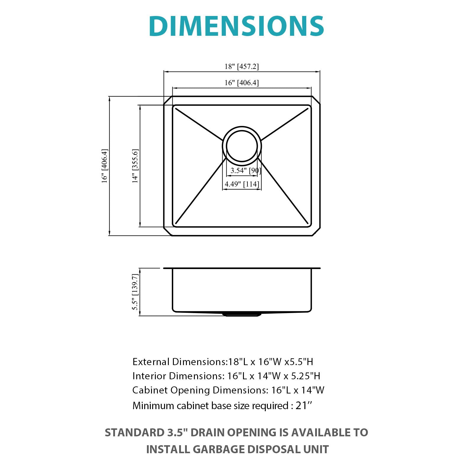 Modern Undermount Stainless Steel Kitchen Sink 16 Gauge, Deep Single Bowl