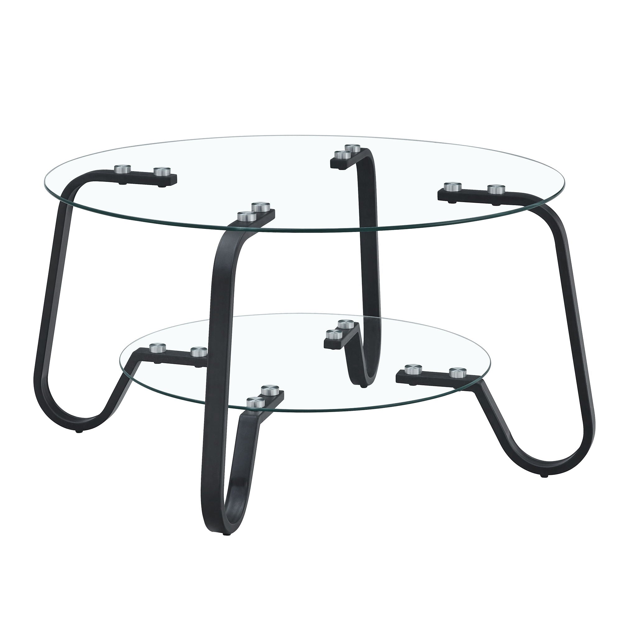 Retro Minimalist Style Metal Frame Double Layer Tempered Glass Coffee Table