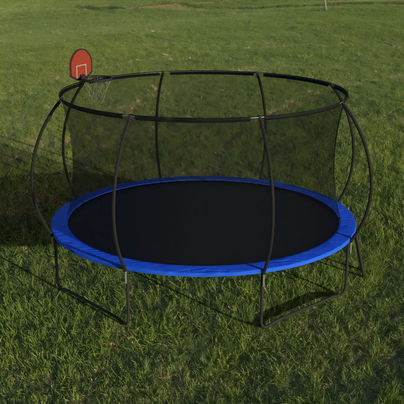 Pumpkin 14 Ft Outdoor Trampoline With Basketball Hoop Enclosure Net Ladder And Metal - Black / Blue