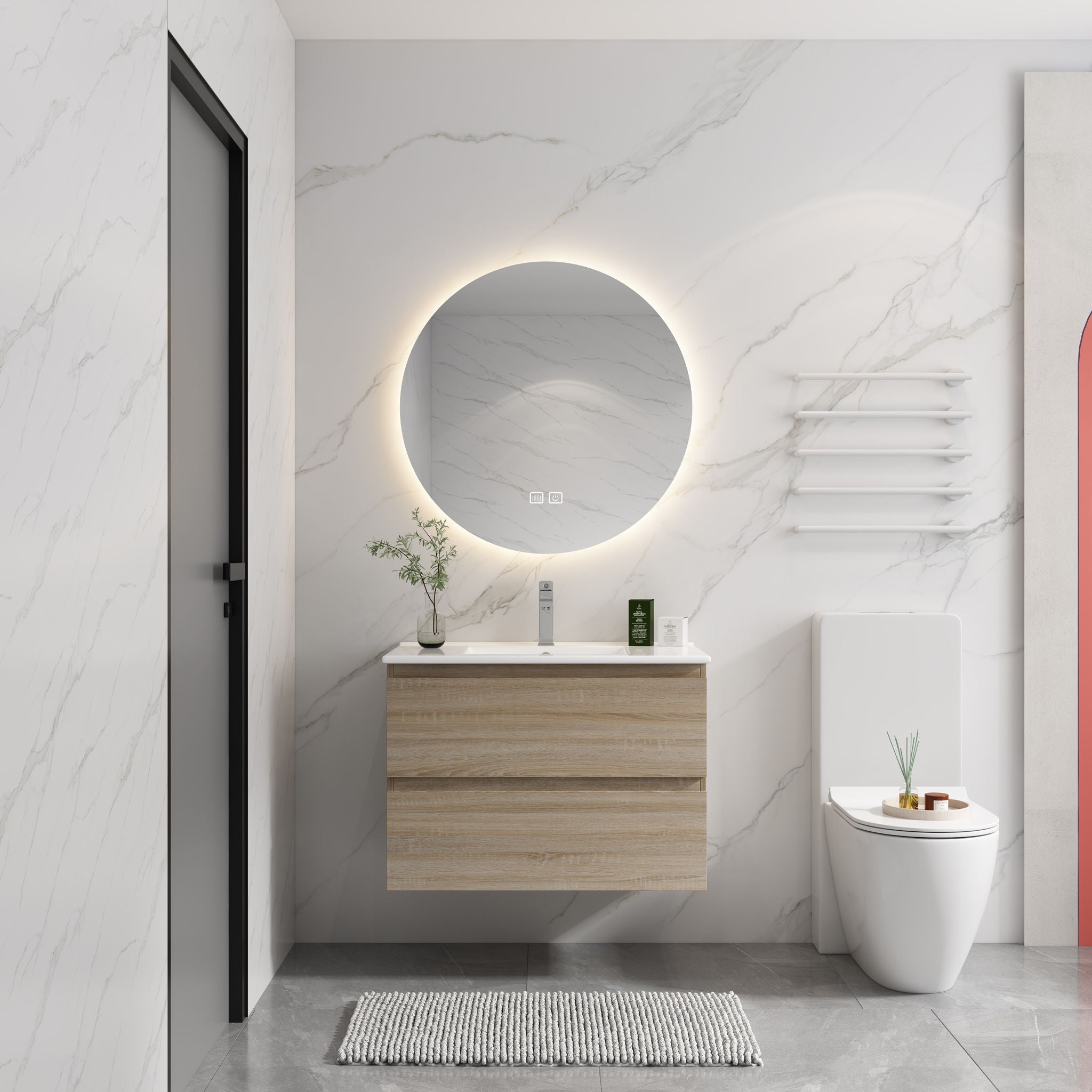 Wall Mounted Bathroom Vanity & Sink, 2 Soft Close Drawers
