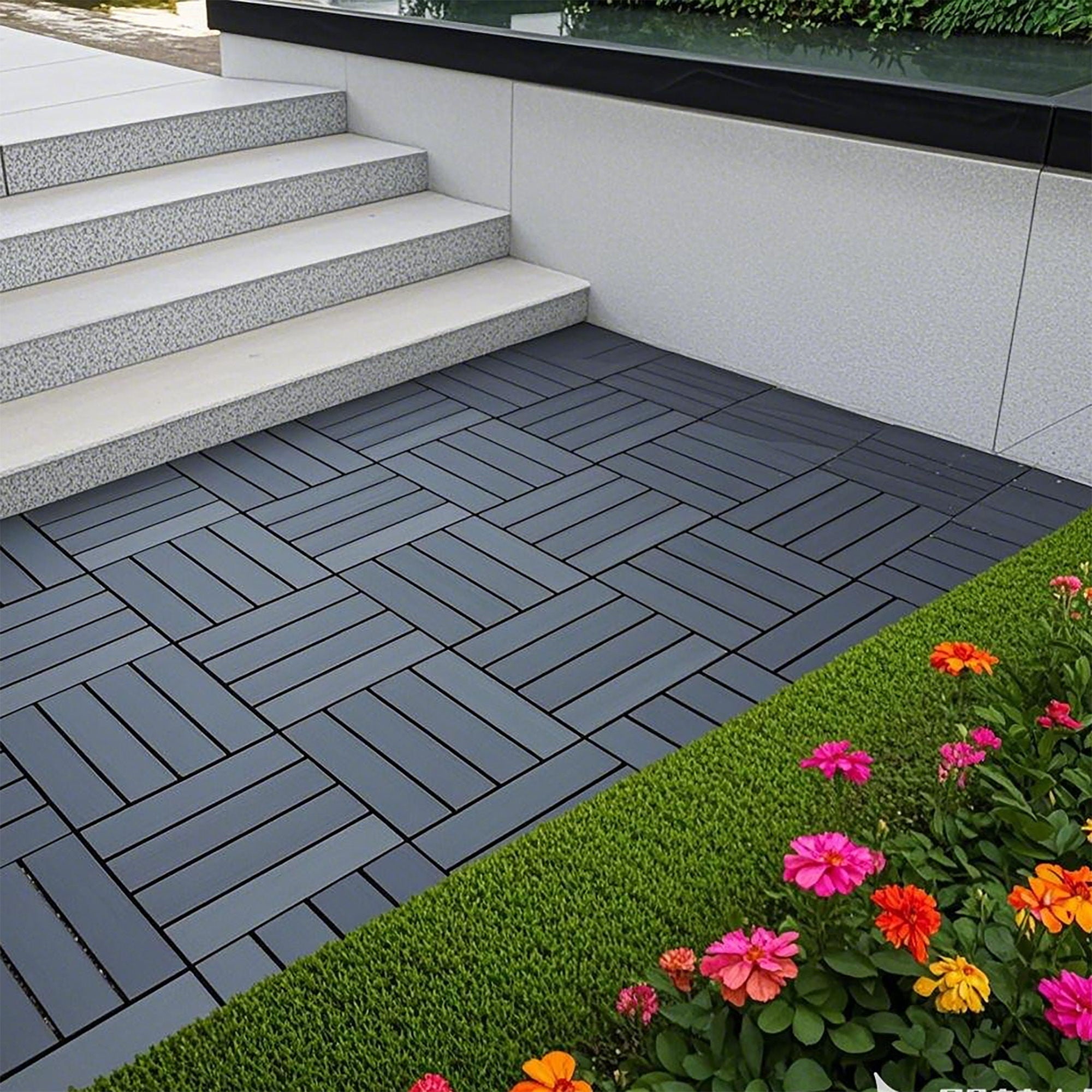 Plastic Interlocking 44 Pack Patio Deck Tiles, Square Waterproof Outdoor All Weather Use