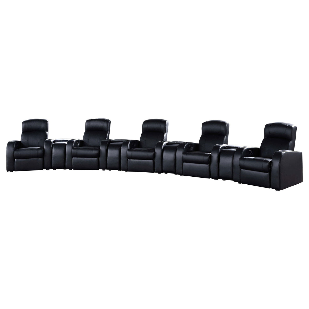 9 Piece Home Theater Seating Set With Recliners And Wedge Consoles - Black