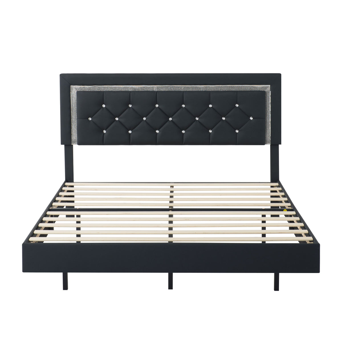 Platform Bed Frame With Adjustable Upholstered Headboard, RGB LED Lights, No Box Spring Needed