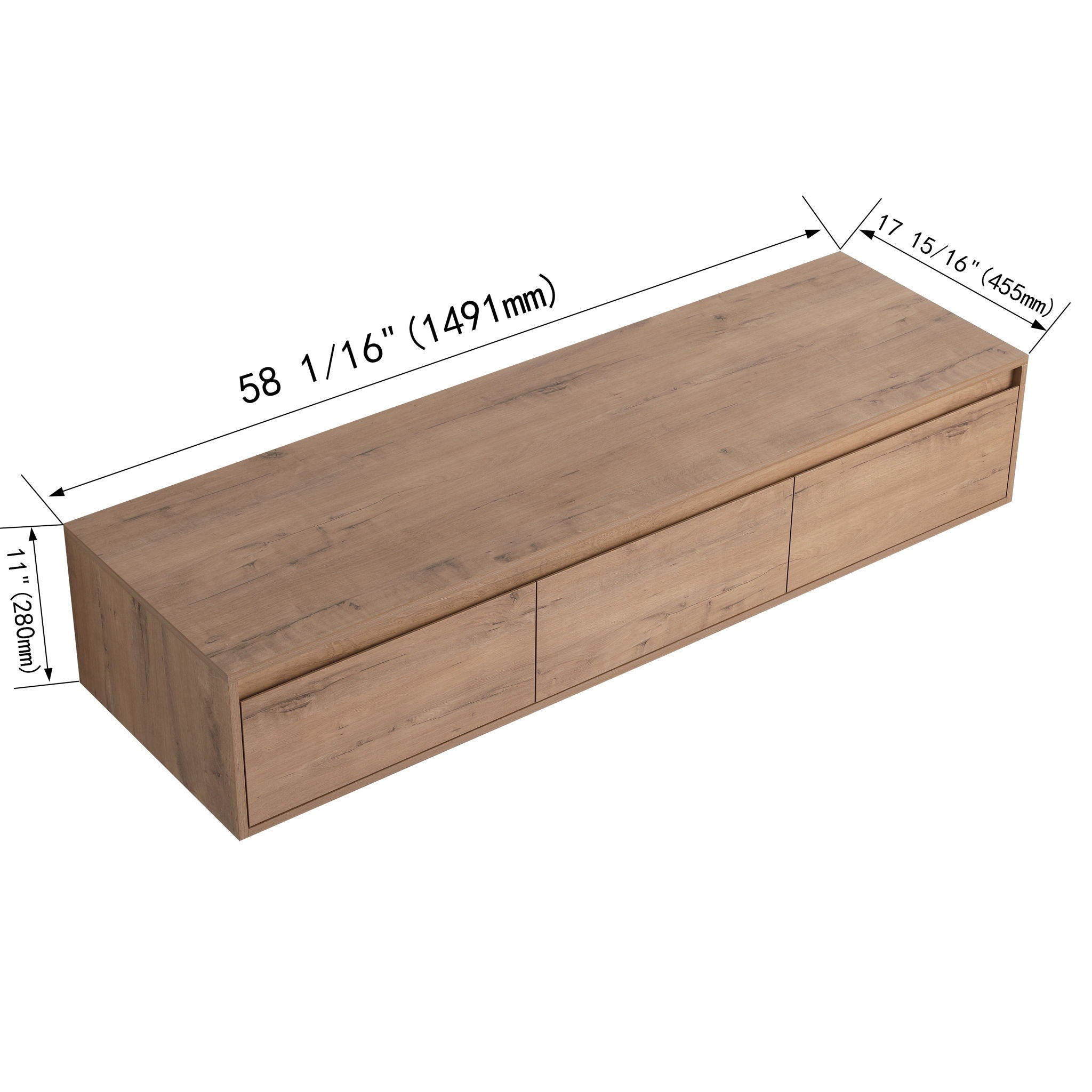 Modern Minimalist 60" Bathroom Cabinet With Soft Close Drawers And Floating Mounting Design - Imitative Oak