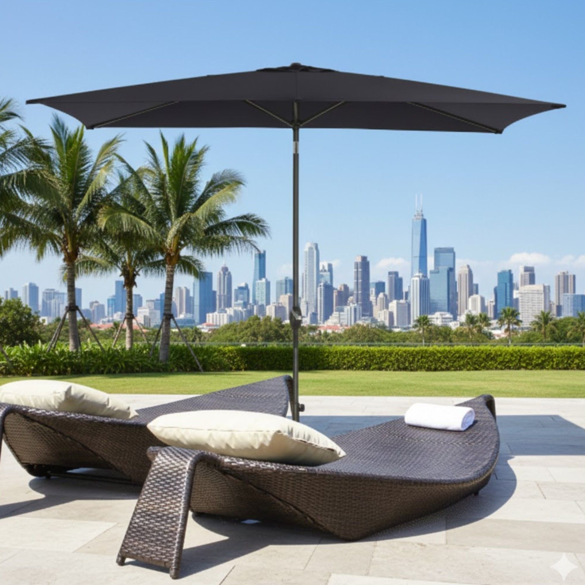 Rectangular Patio Umbrella With Crank Tilt, Polyester UV-Resistant Canopy