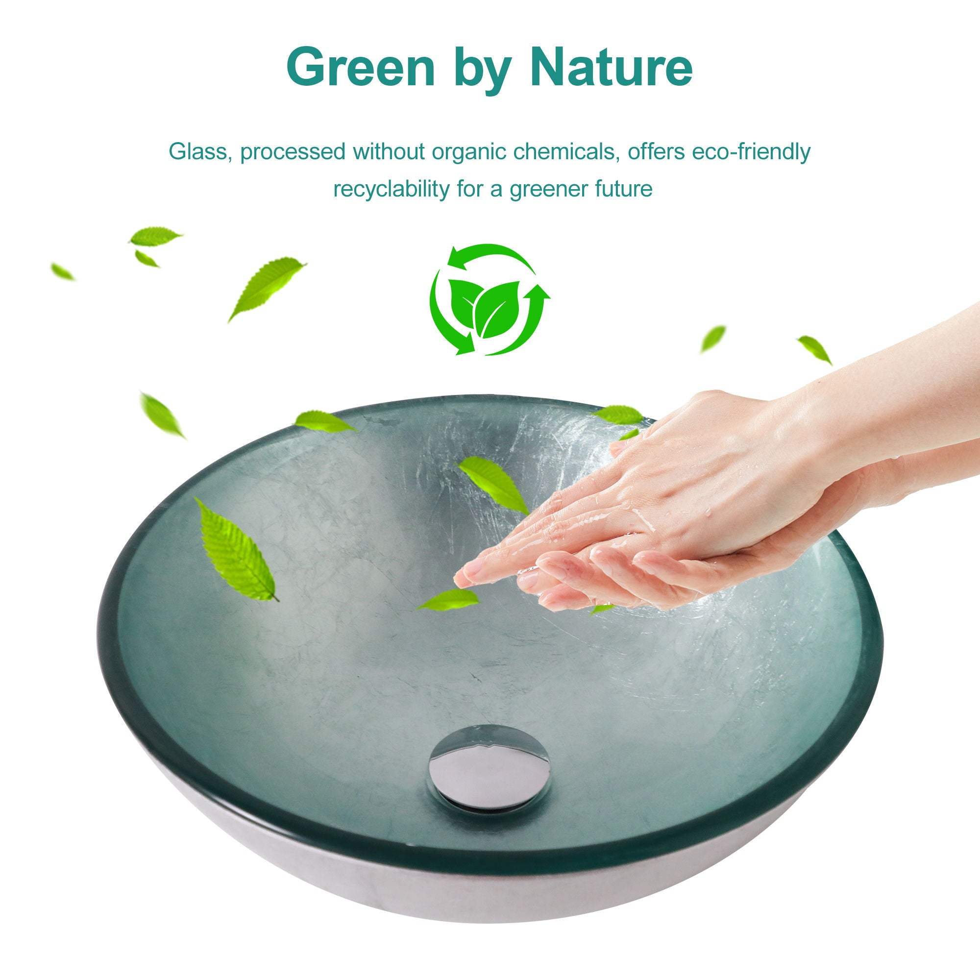 Artistic Tempered Glass Vessel Sink With Pop Up Drain