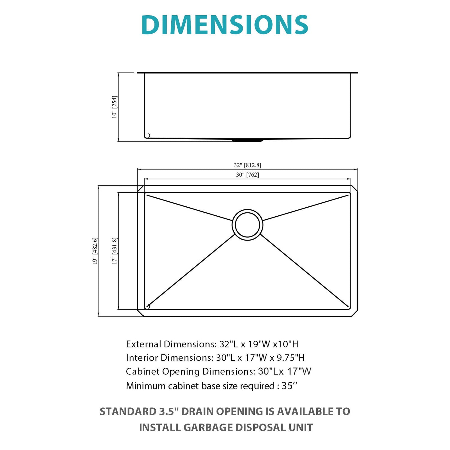 Gold Finish Undermount Stainless Steel Kitchen Sink 32" X 19" 16 Gauge Deep Single Bowl