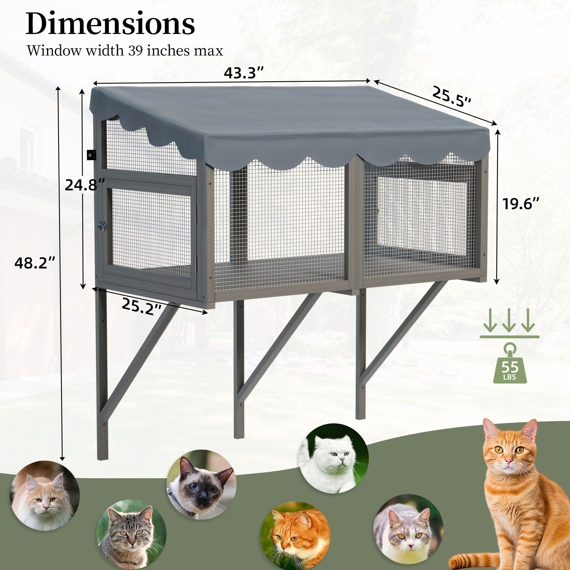 Window Perch Catio For Indoor Cats, Expandable Enclosure With Secure Frame And Waterproof Roof, Suitable For Multiple Kittens - Gray