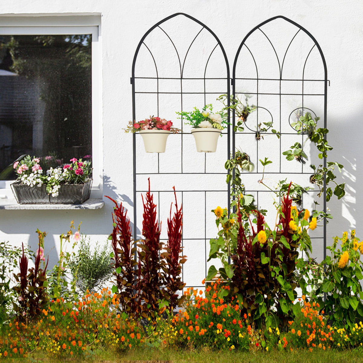 4 Pack Metal Garden Trellis Rustproof Trellis For Climbing Plants Outdoor Flower Support - Black