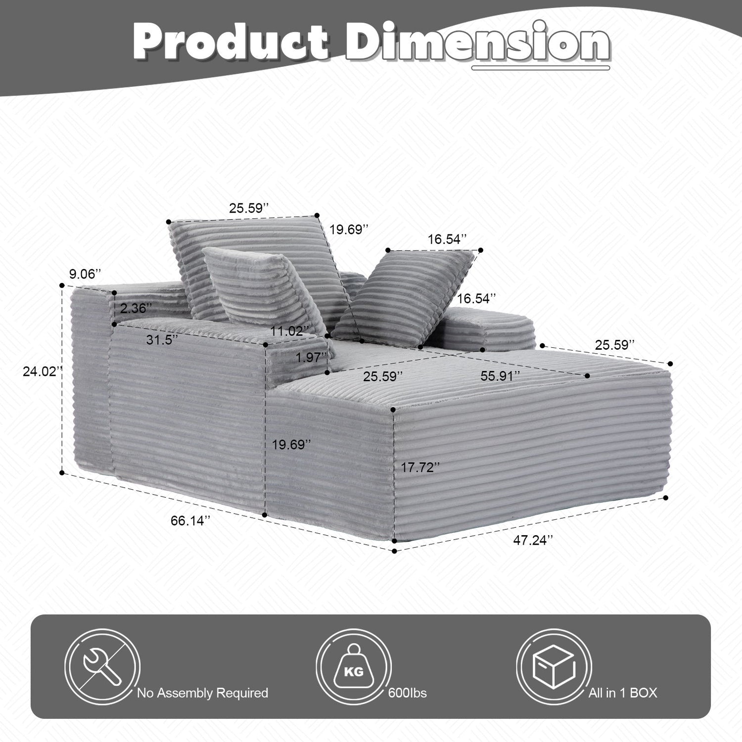 Oversized Chaise Lounge Chair Cozy Cloud Couch With 3 Throw Pillows And Wide Armrest