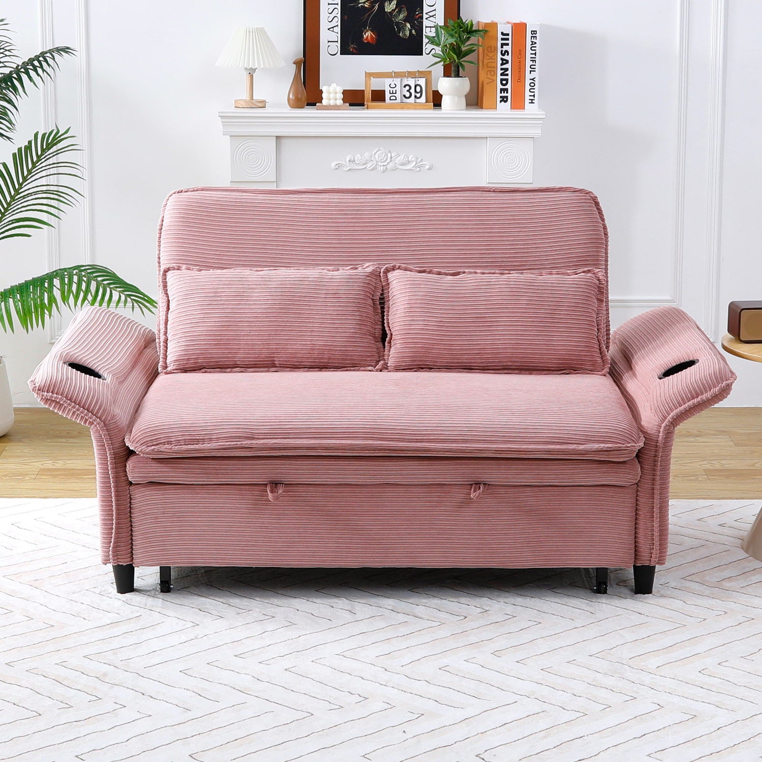 Modern Fabric Multi-Functional Sofa Bed With Adjustable Armrests And Backrests