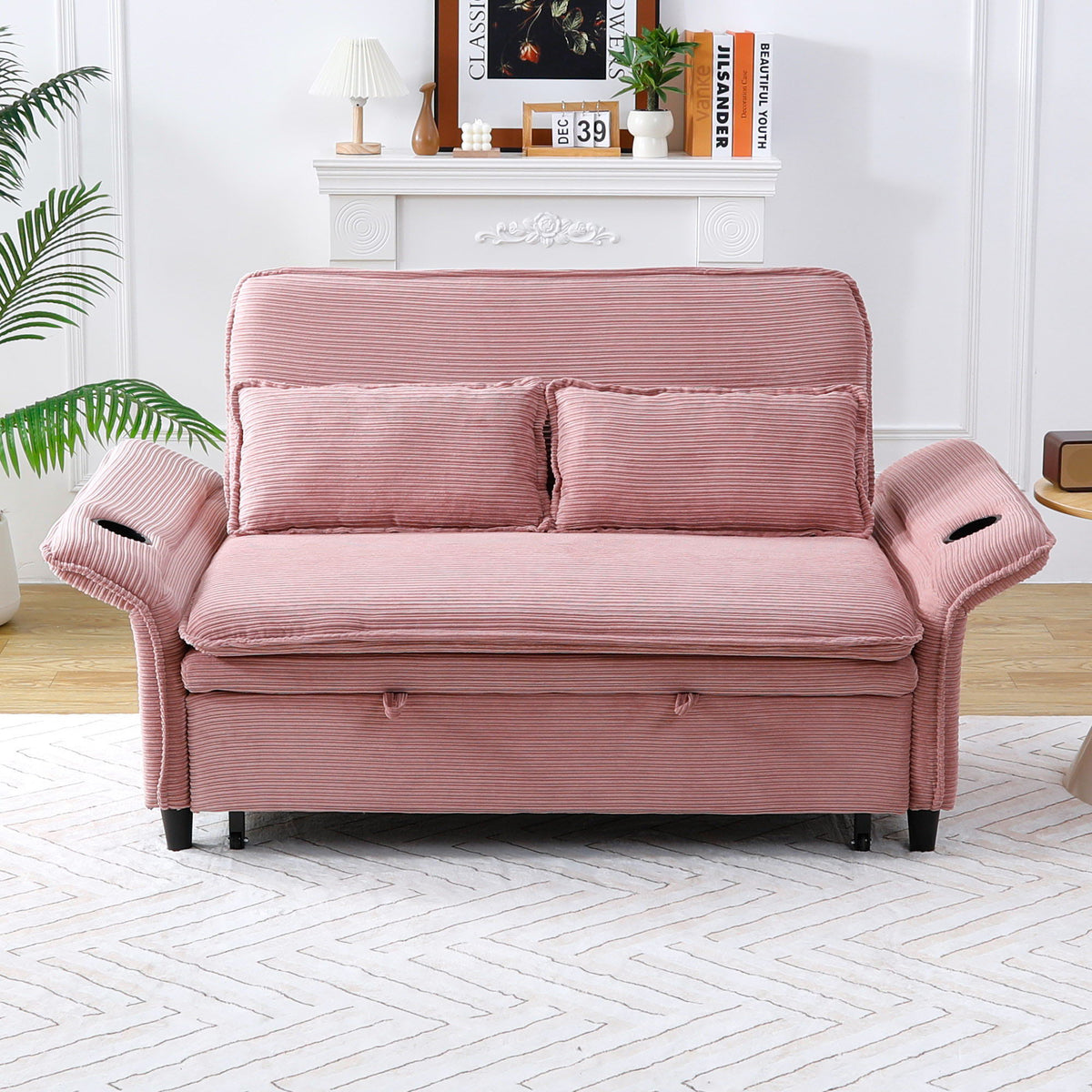 Modern Fabric Multi-Functional Sofa Bed With Adjustable Armrests And Backrests