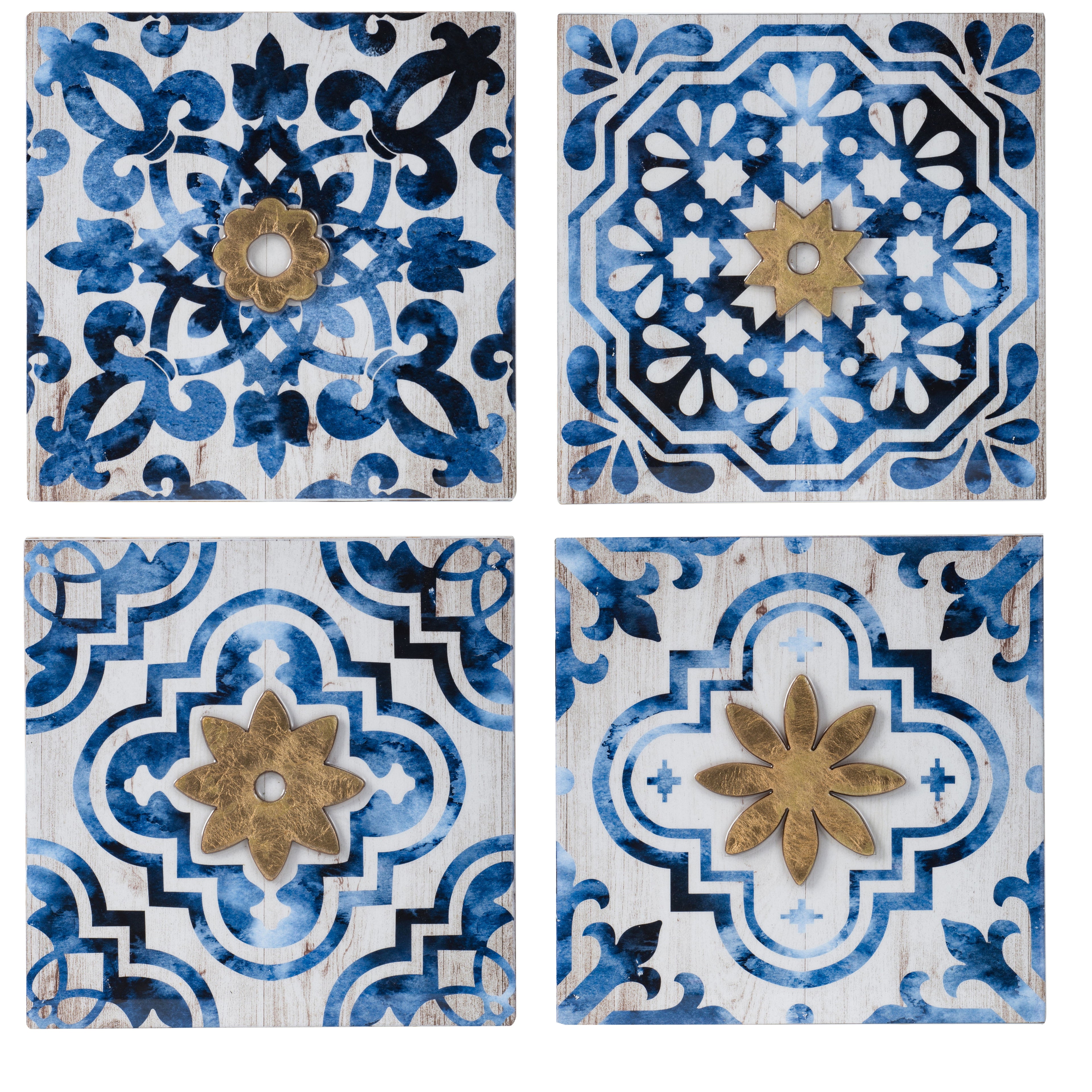 Abstract, And Wall Decor Accents (Set of 4) - White / Blue