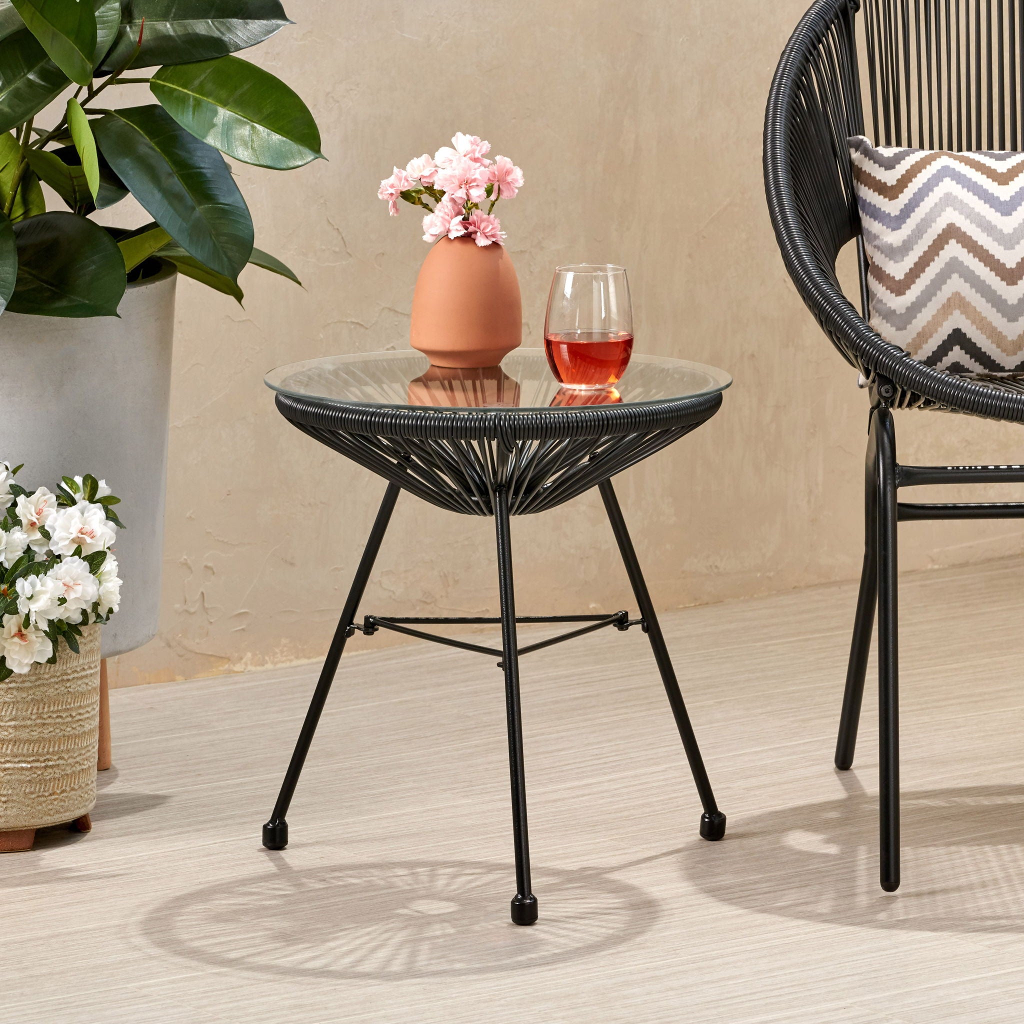 Nusa - Side Table With Tempered Glass Top - Black