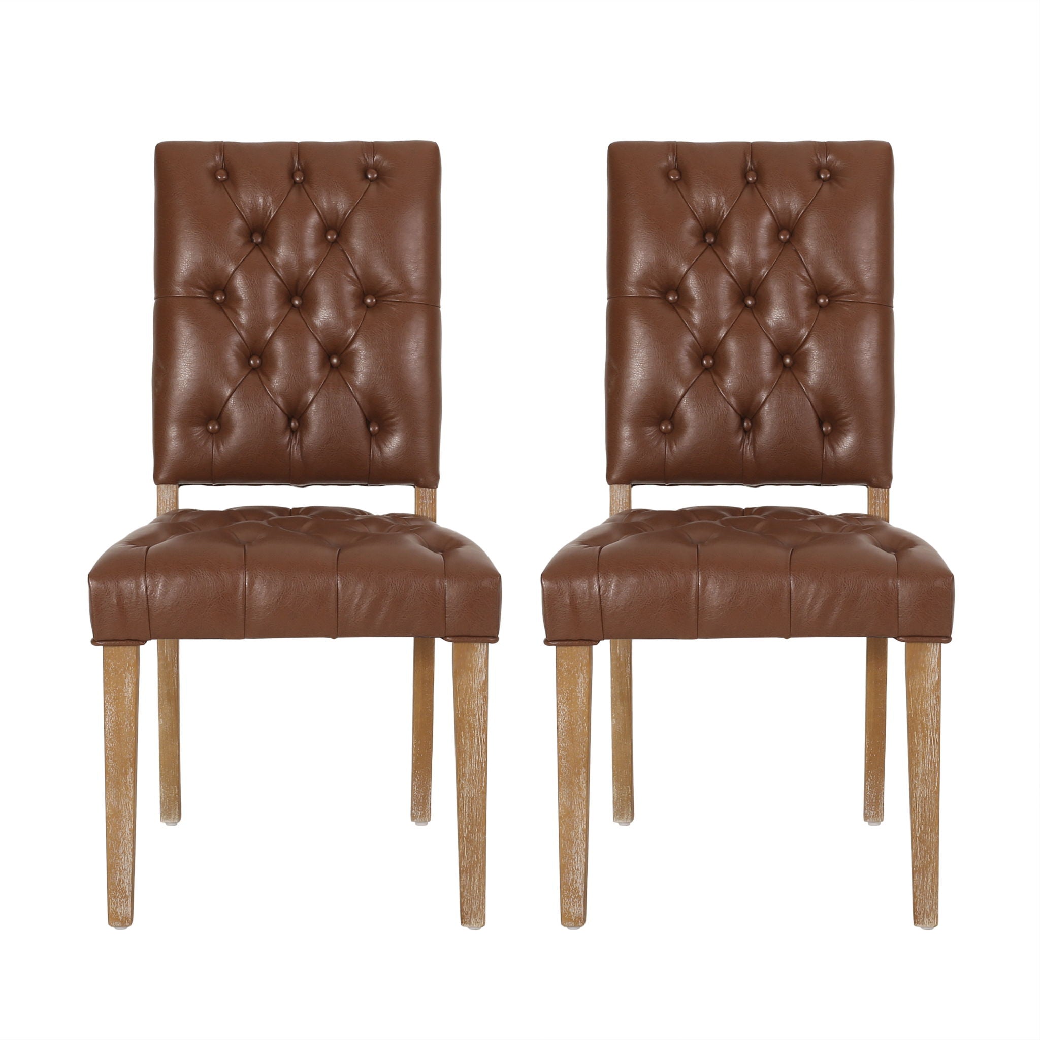 Sophisticated Dining Chair Set With Button Tufting - Light Brown / Weathered Wood