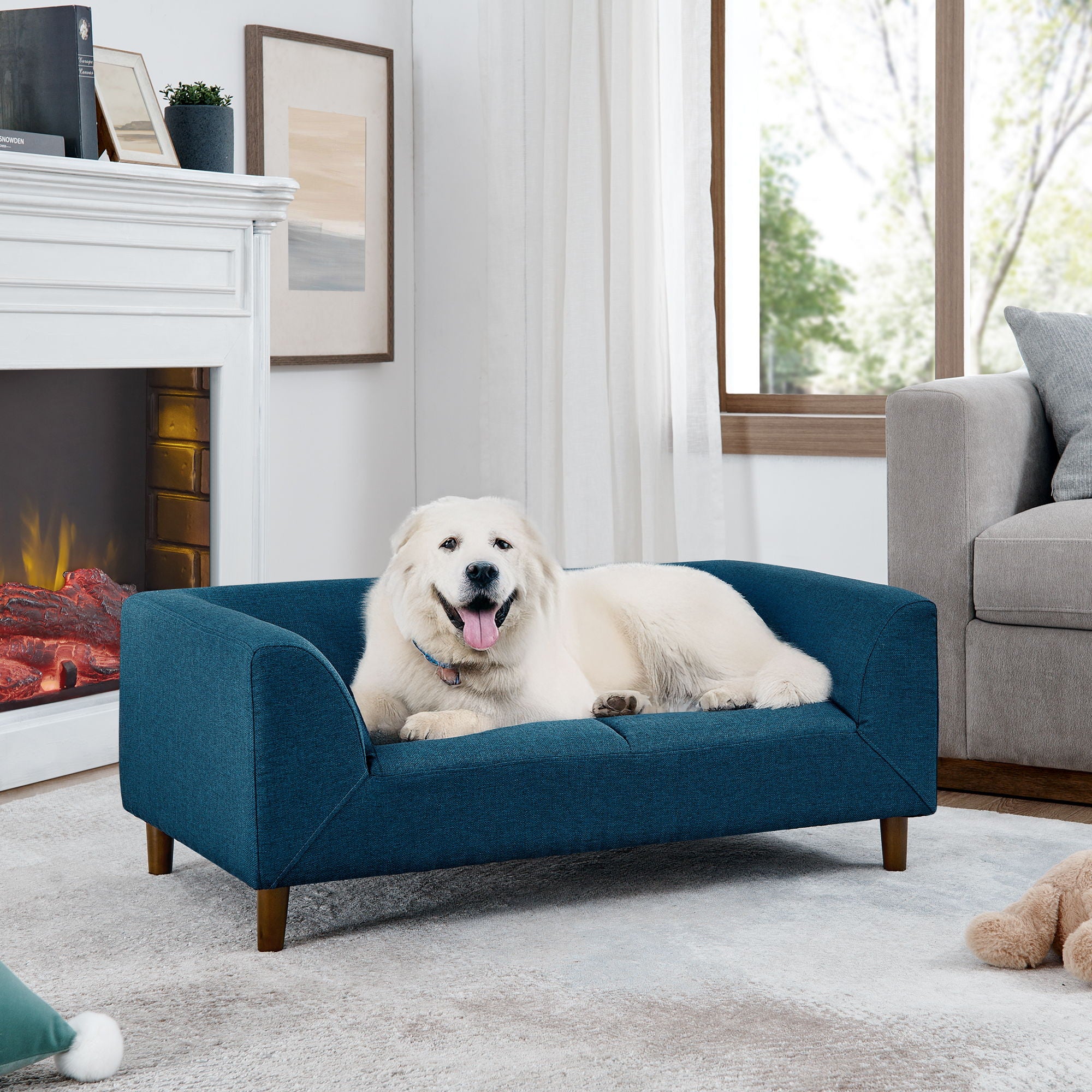 Modern Rectangular Pet Sofa With Backrest And Armrests For Small And Medium Dogs, Soft Cushion